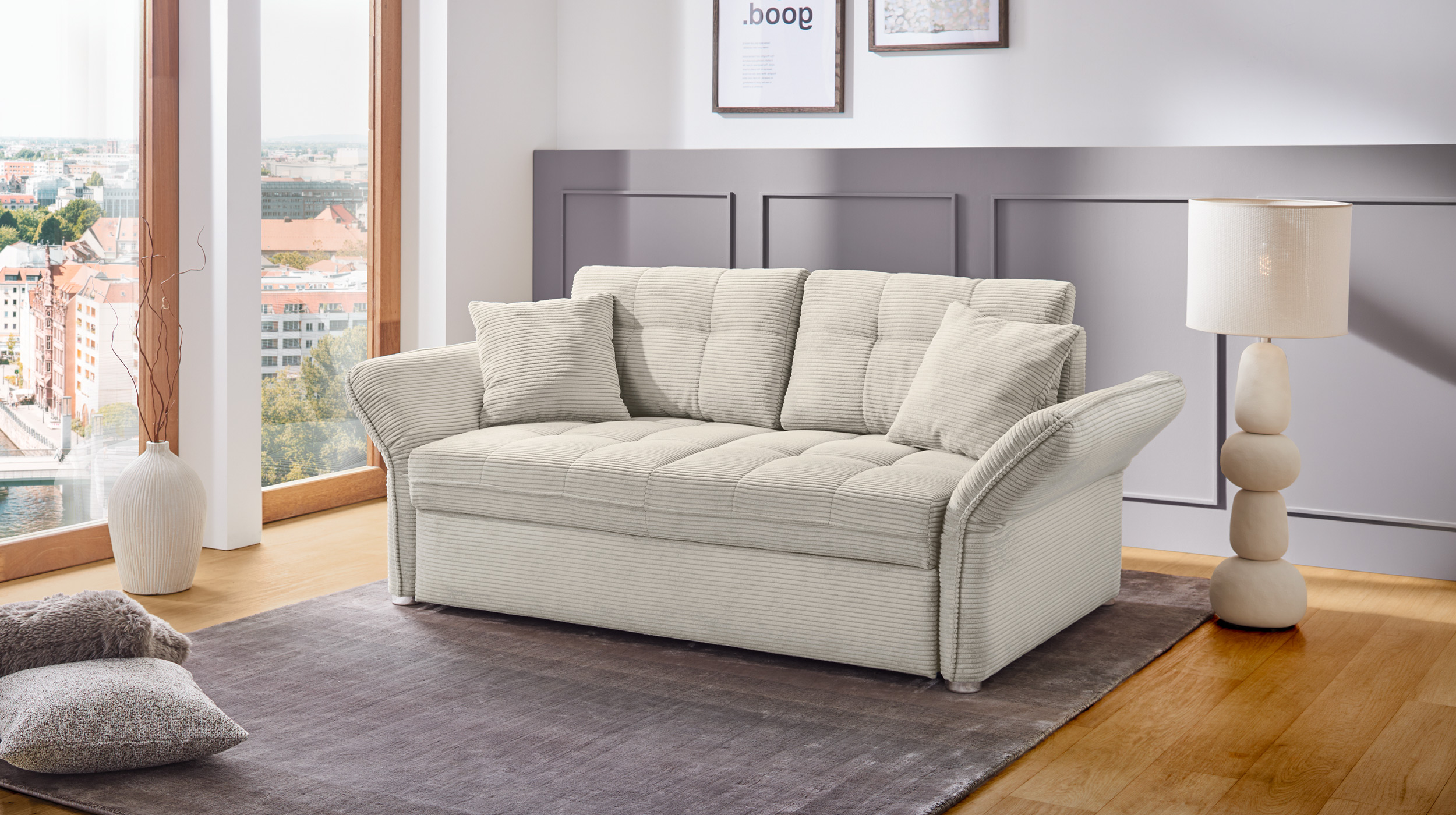 Schlafsofa Cord beige ausziehbar 167 x 105 cm - LEON