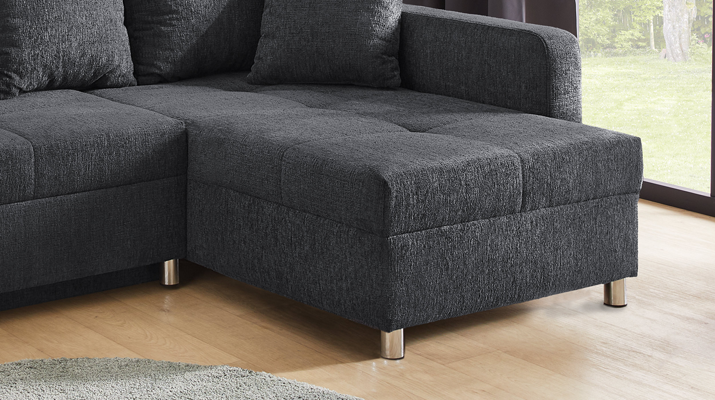 Ecksofa mit Schlaffunktion anthrazit 228 cm Bettkasten - KAPPELN