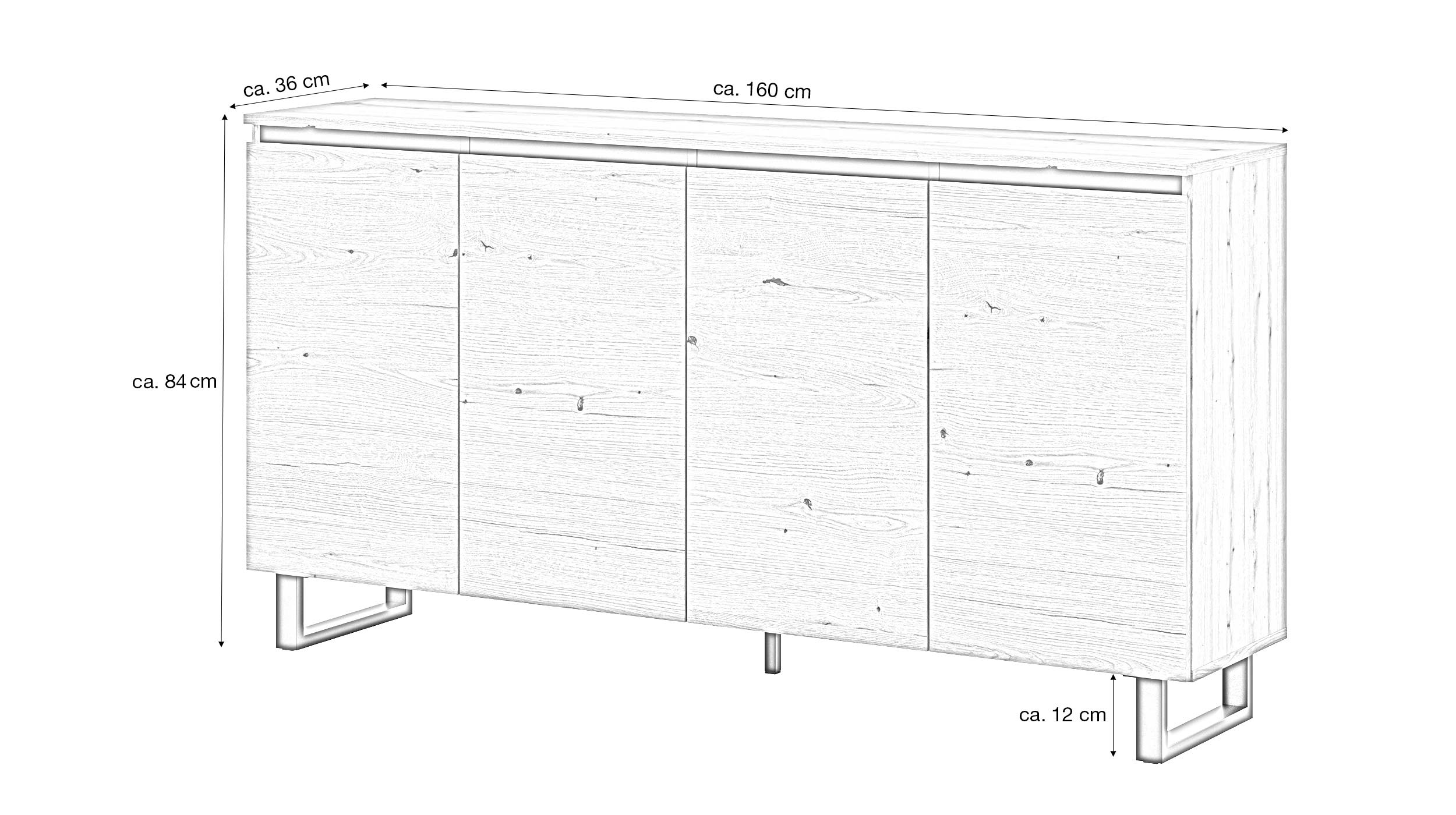Sideboard Evoke Eiche 4-türig 160 x 36 cm - TOMASA