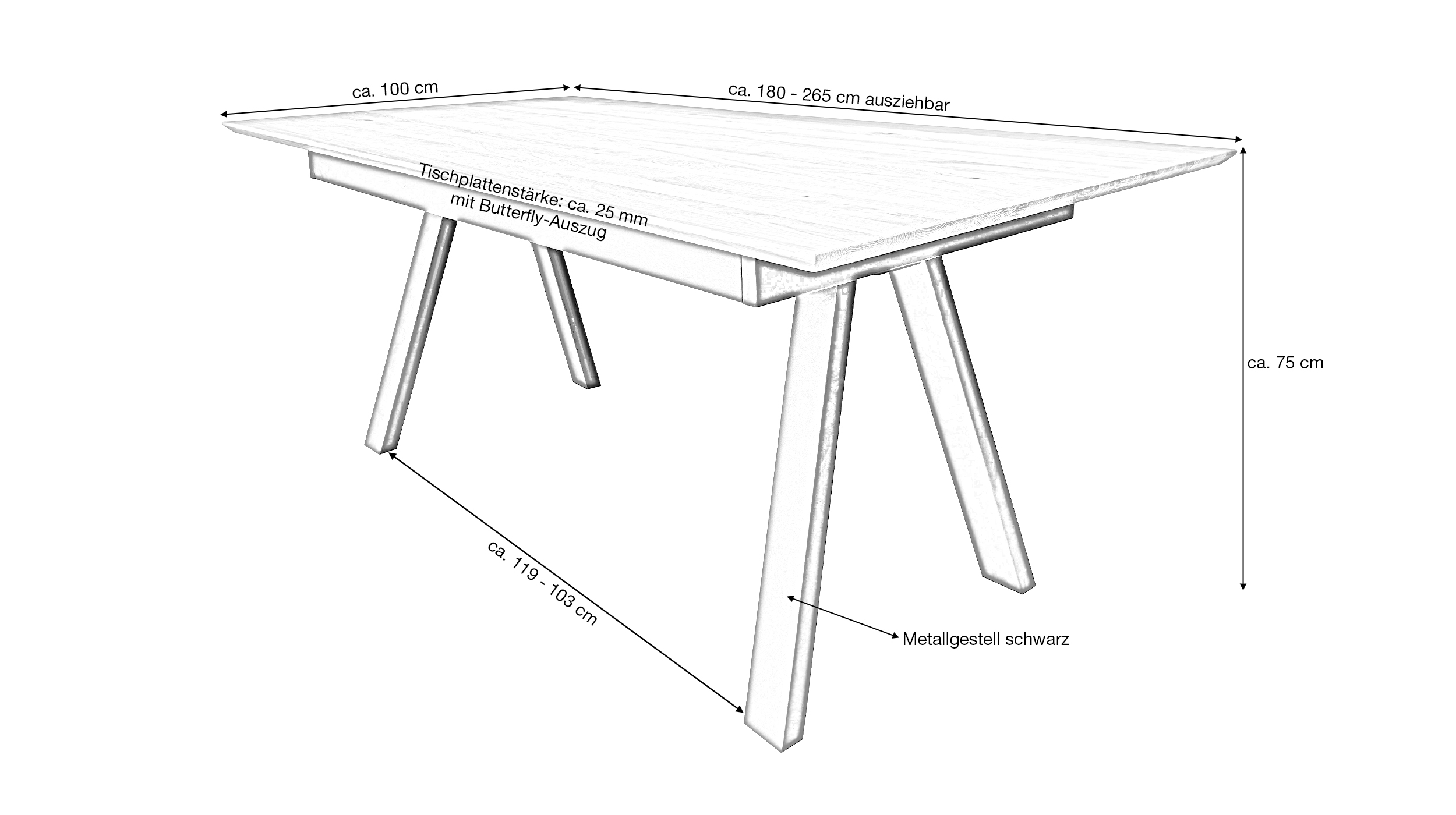 Esstisch Massivholztisch 180 cm ausziehbar Wildeiche - HEDDA