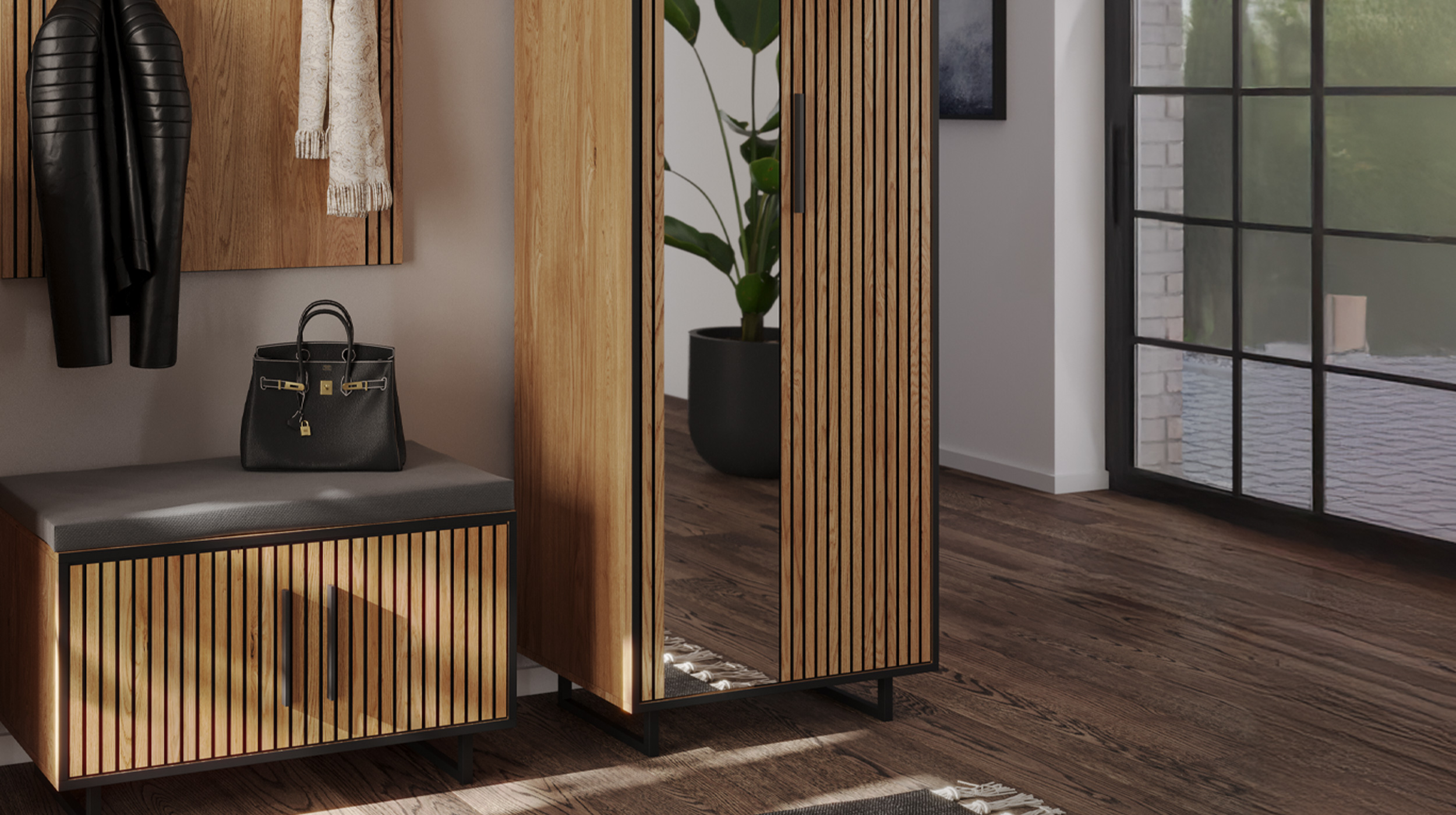 Garderobenschrank mit Spiegel Eiche teilmassiv geölt 70 cm - BELLA