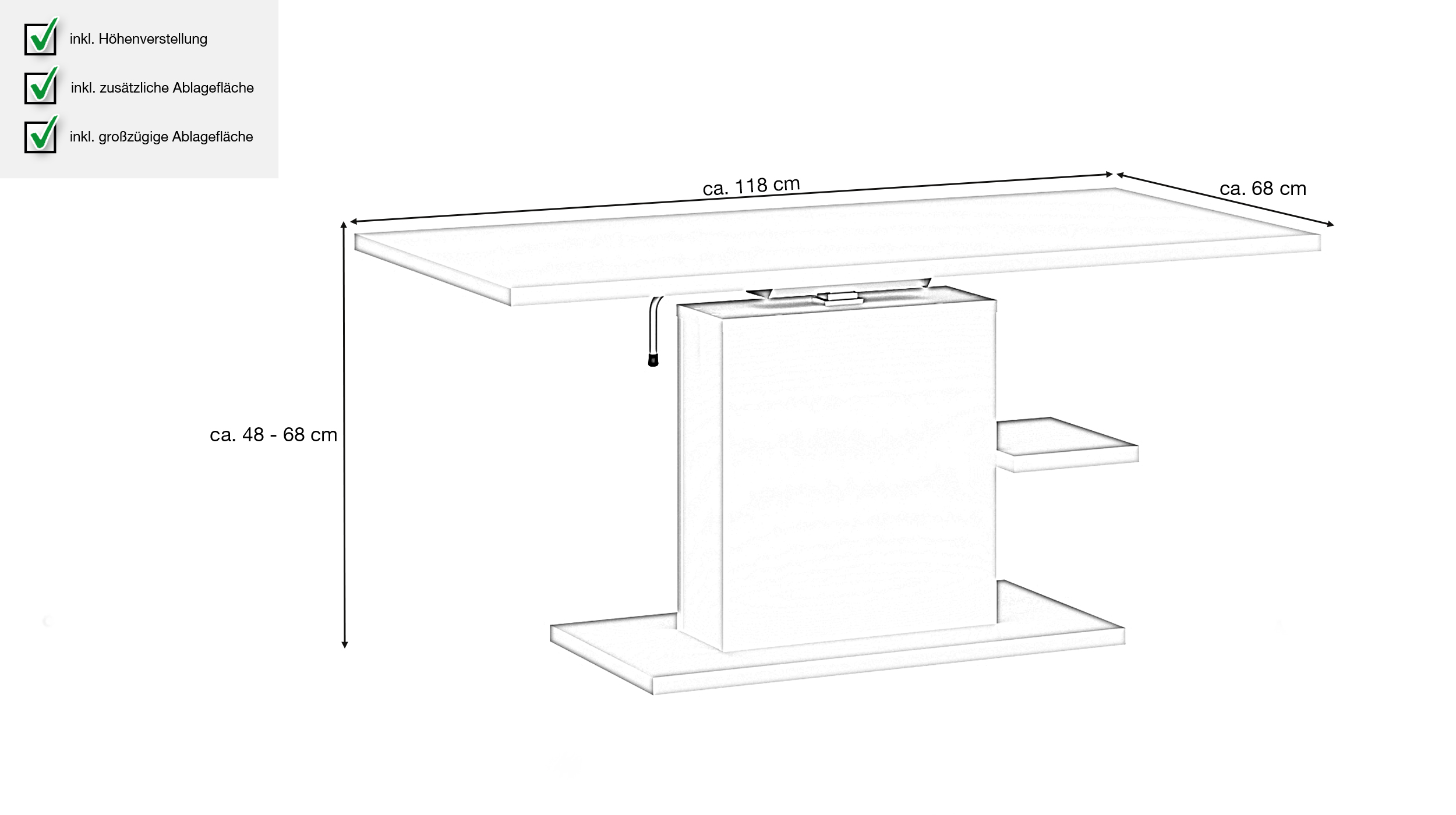 Couchtisch höhenverstellbar weiß 118 cm - CORTADO