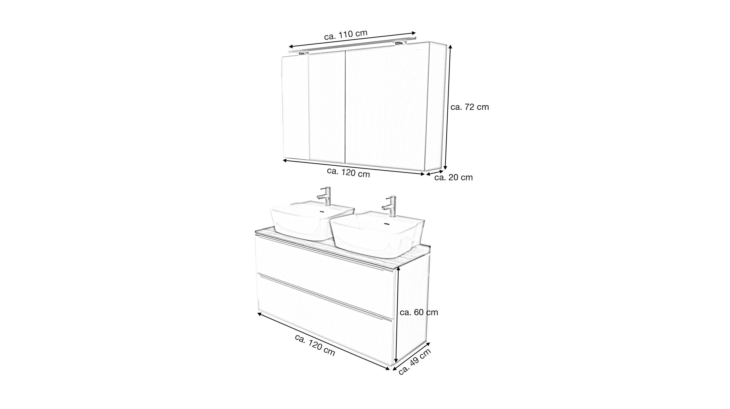 Badmöbel-Set Magnolia - 2 Teile - Waschtisch 120 cm - LEONEL