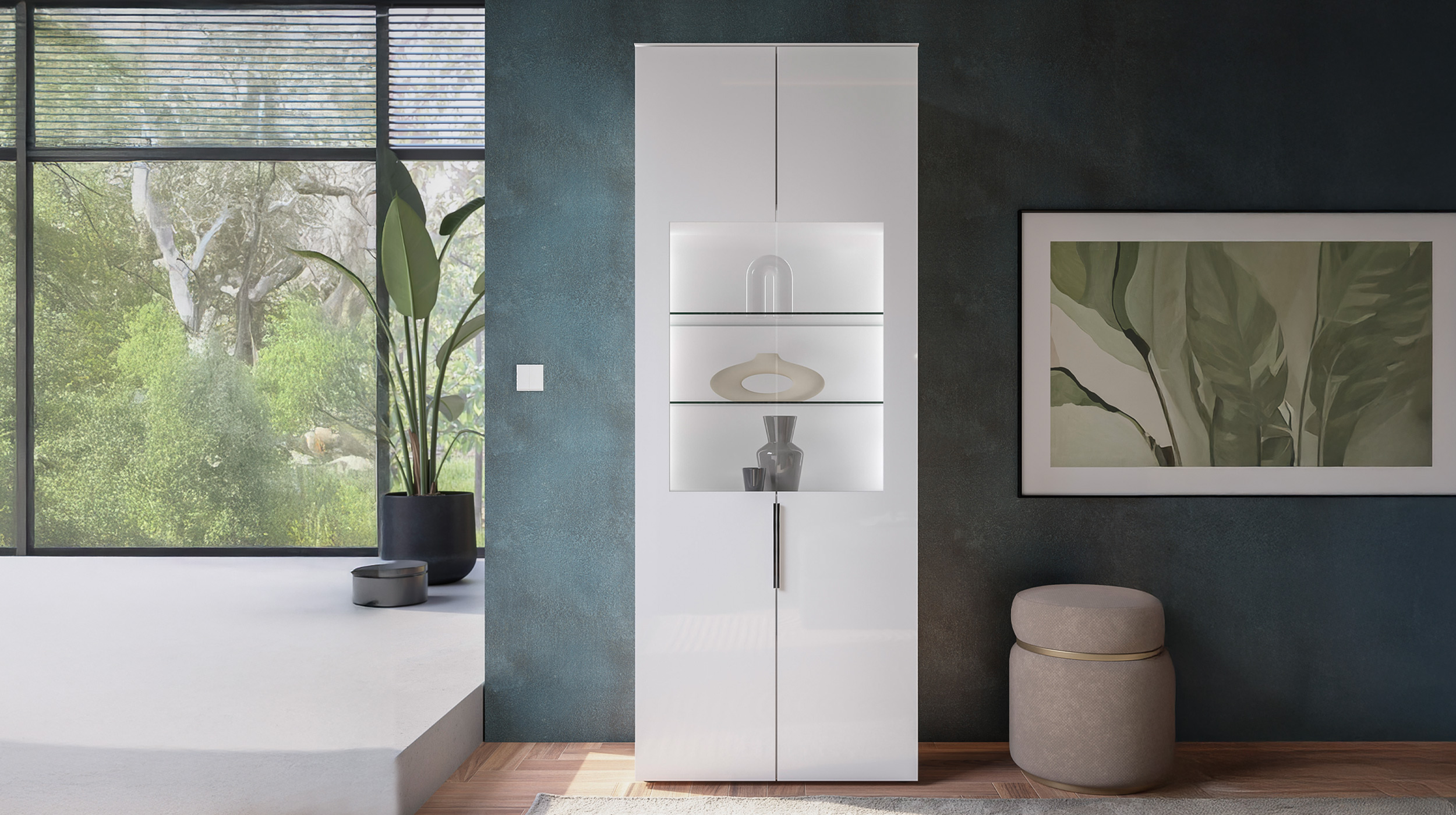 Vitrine mit Beleuchtung weiß - Glasfront - Breite 75 cm - SANTORIN