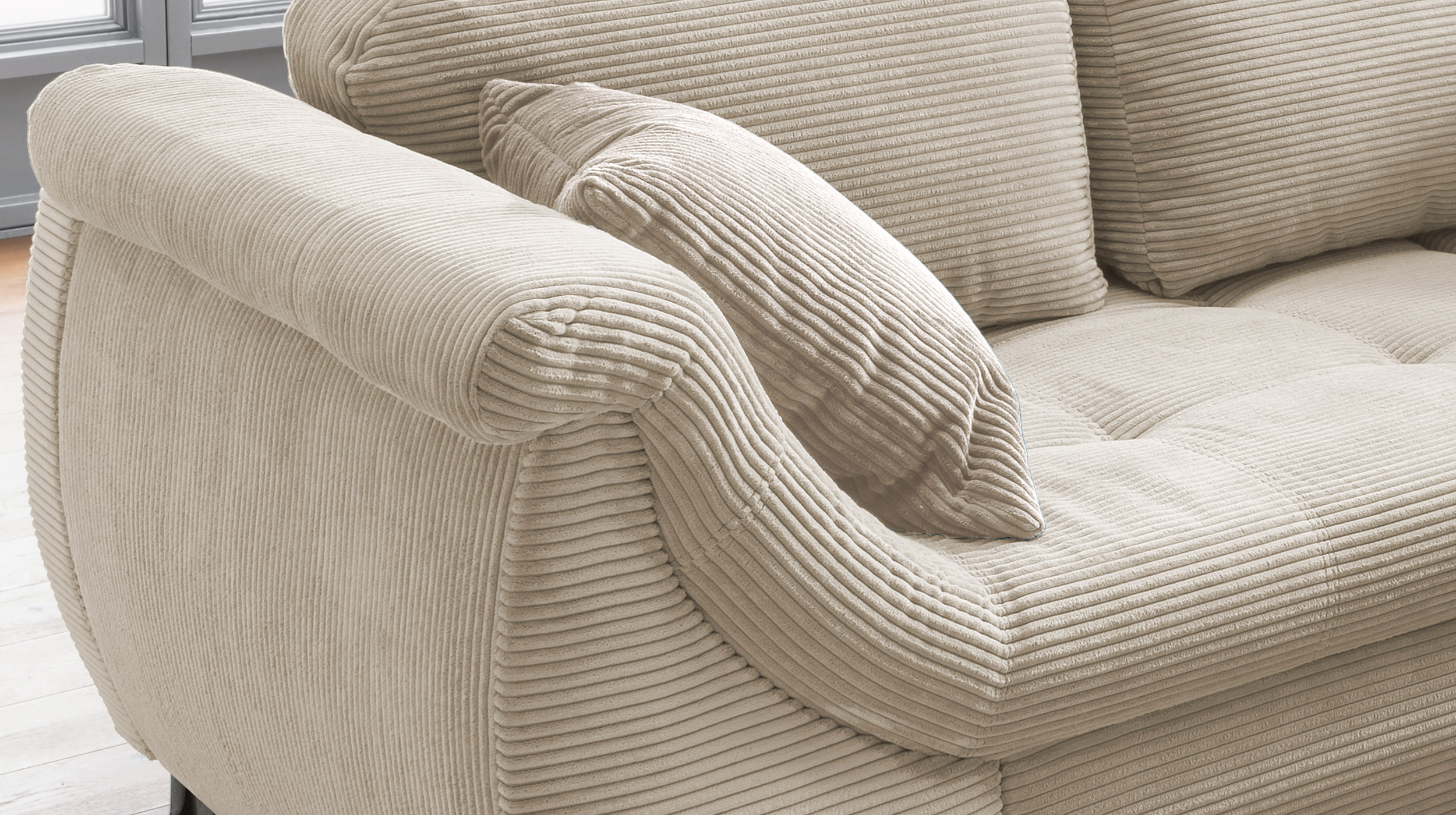 Ecksofa Cord beige Schlaffunktion OT rechts - LUNARO