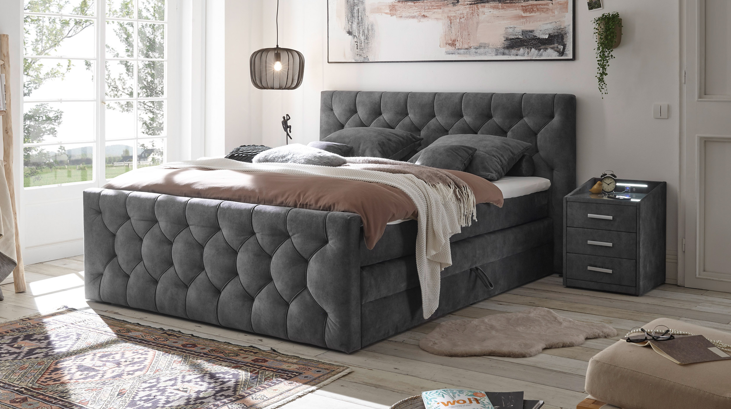 Boxspringbett 180 x 200 cm anthrazit Bettkasten - CASHFIELD