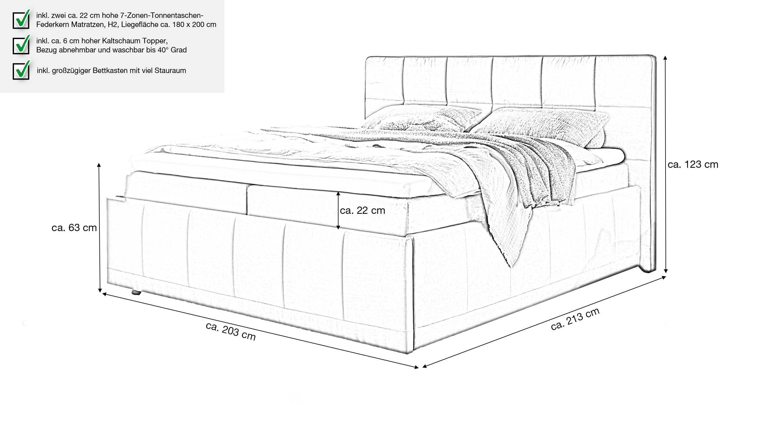 Boxbett 180 cm - mit Bettkasten - anthrazit - FULHAM