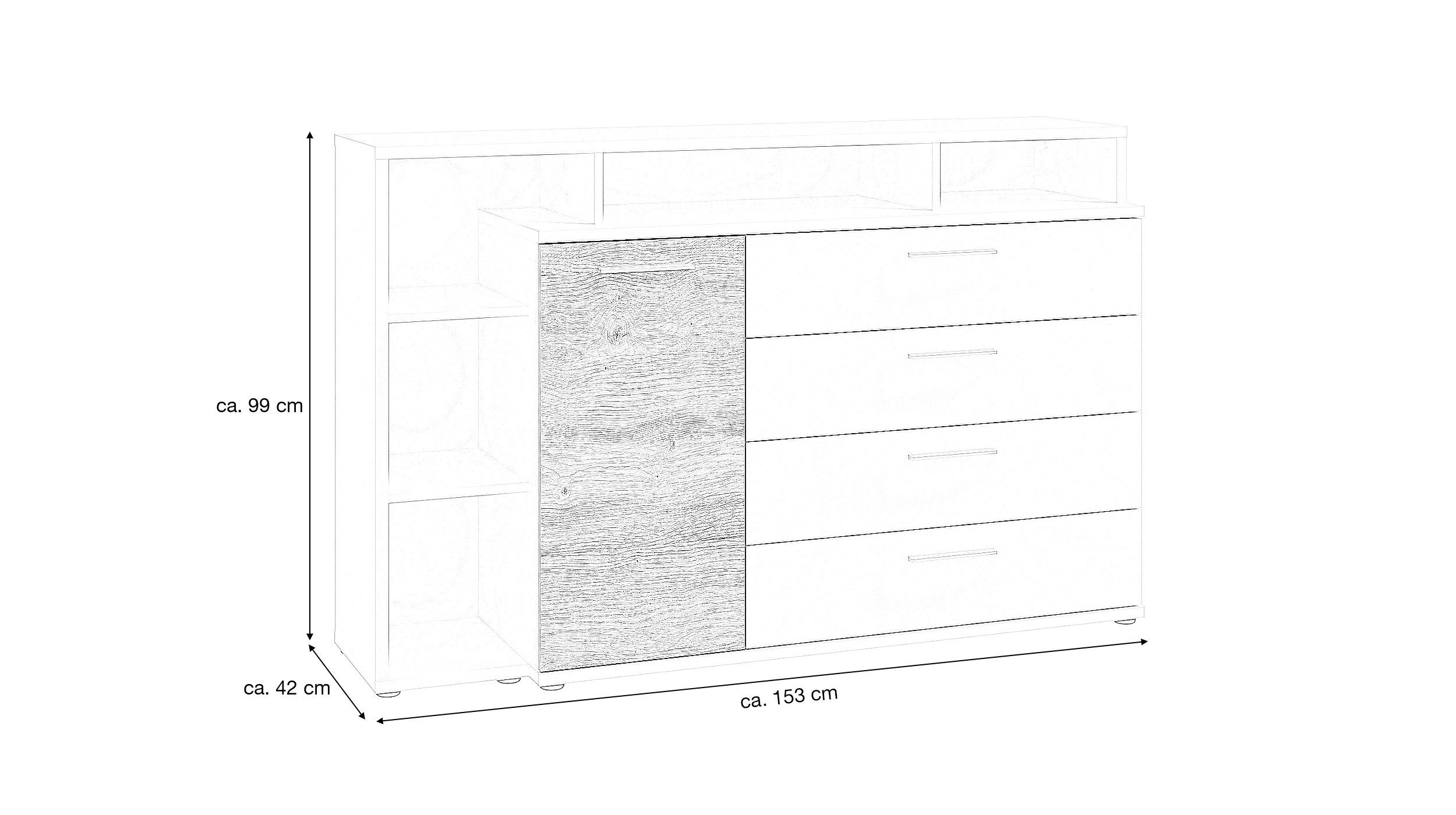 Kommode weiß Artisan Eiche 153 x 42 cm - MAYACUS