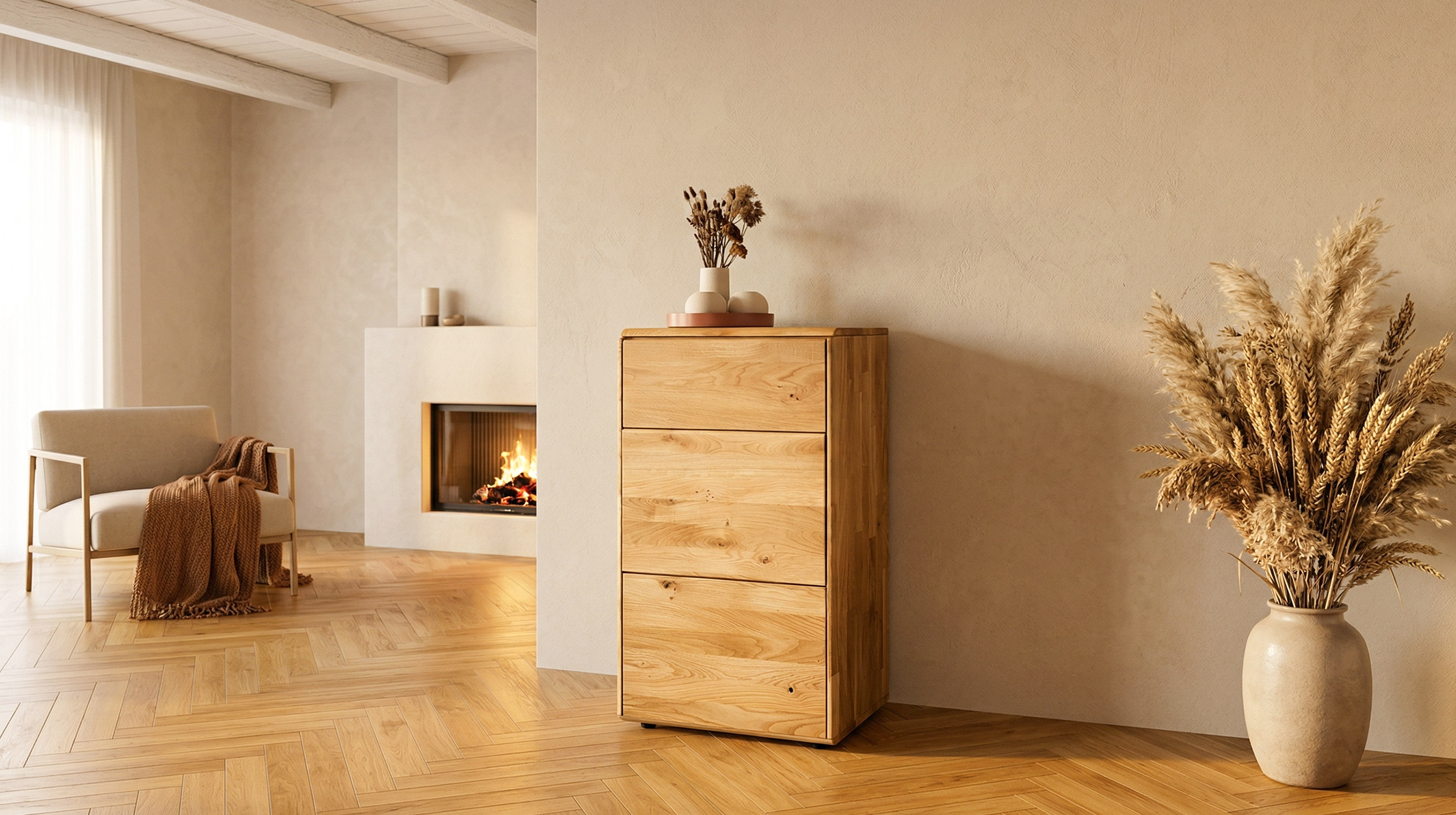 Kommode mit Schublade Wildeiche massiv geölt 51 cm - SKOV