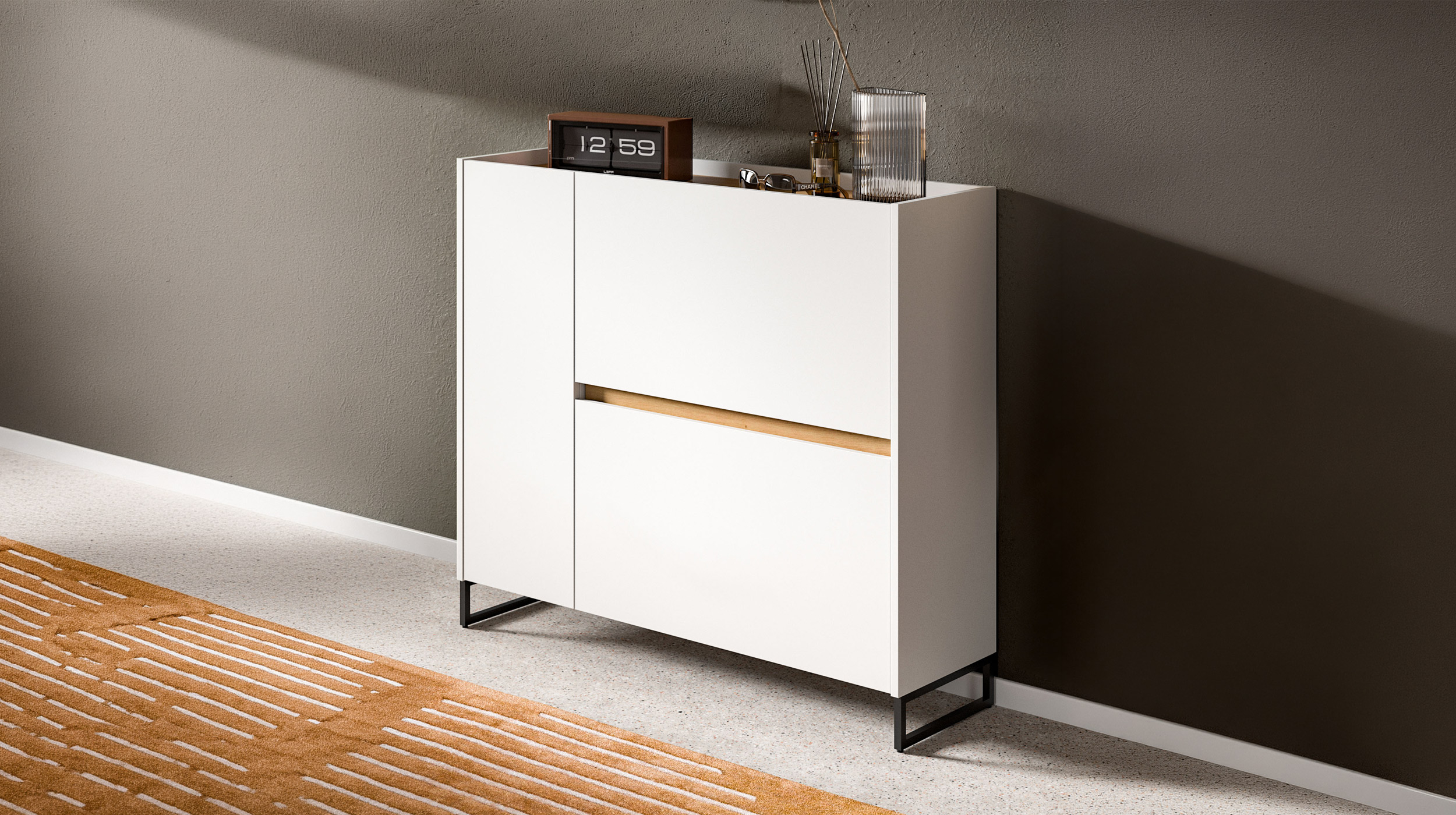 Schuhschrank weiß Artisan Eiche 110 x 94 cm - 3-türig - DRIVE