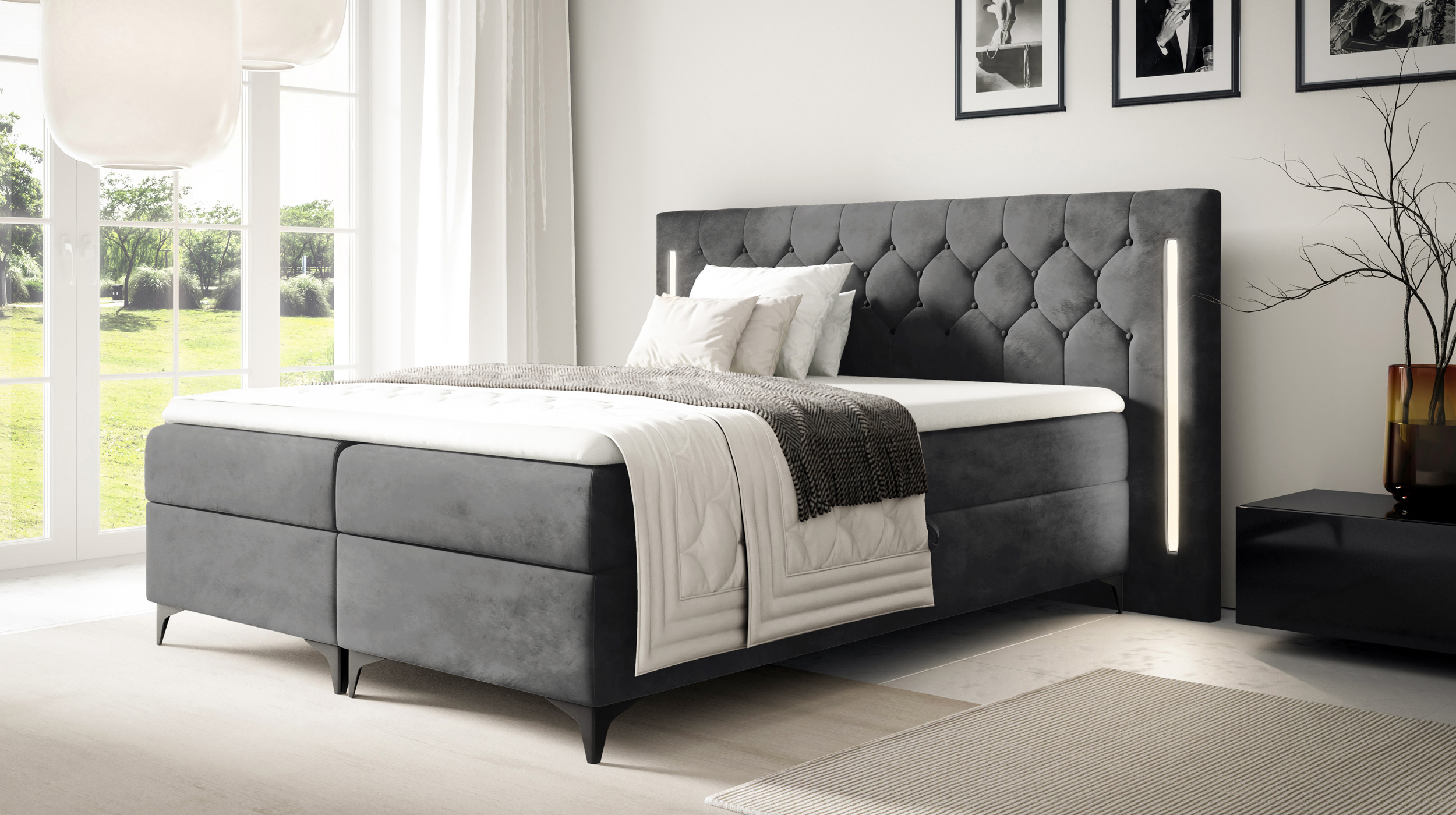 Boxbett 180 x 200 cm mit Bettkasten anthrazit Samt - CALIFORNIA