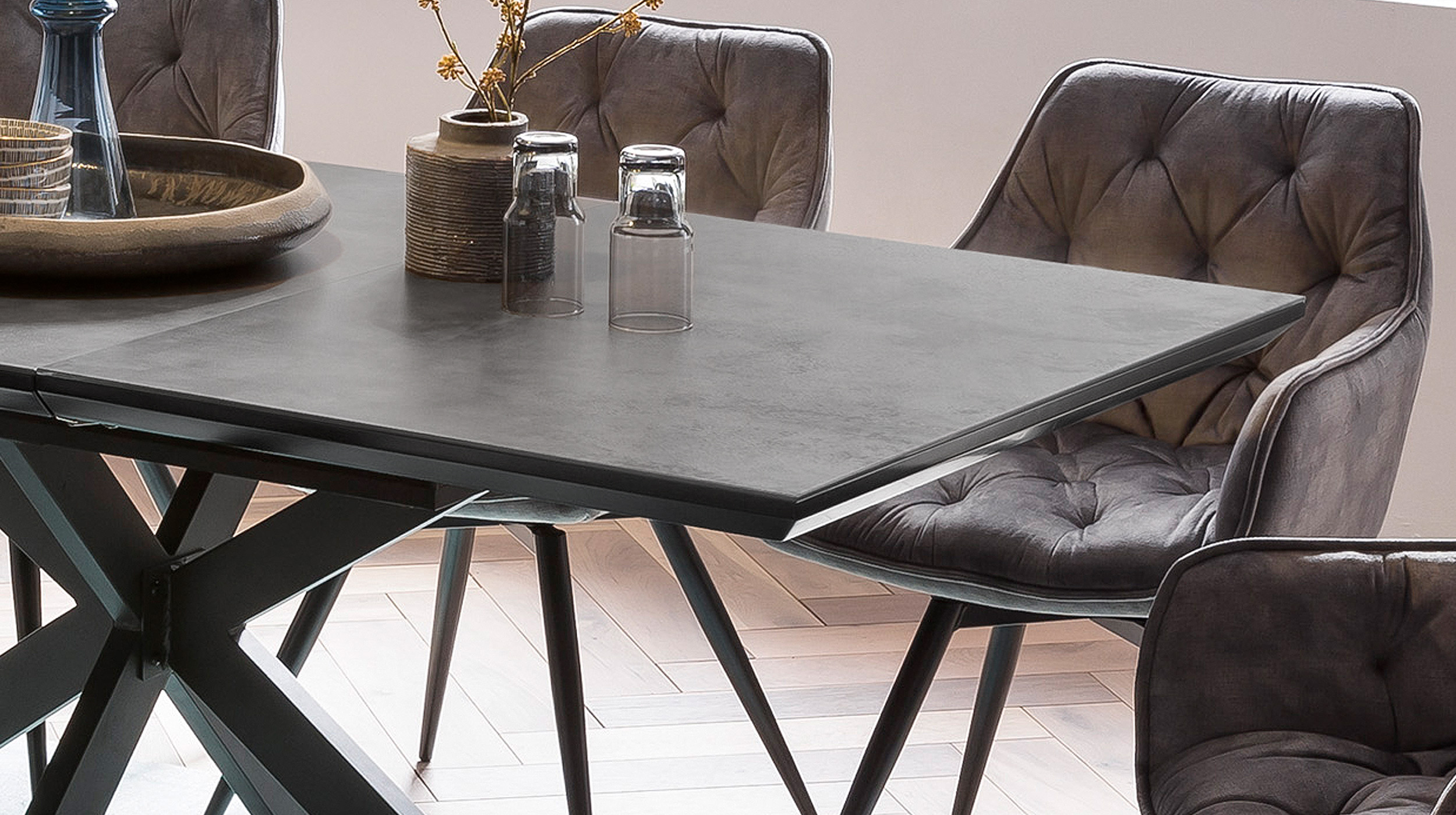 Esstisch ausziehbar 140 - 180 cm Keramikoptik Glas - JORUNN