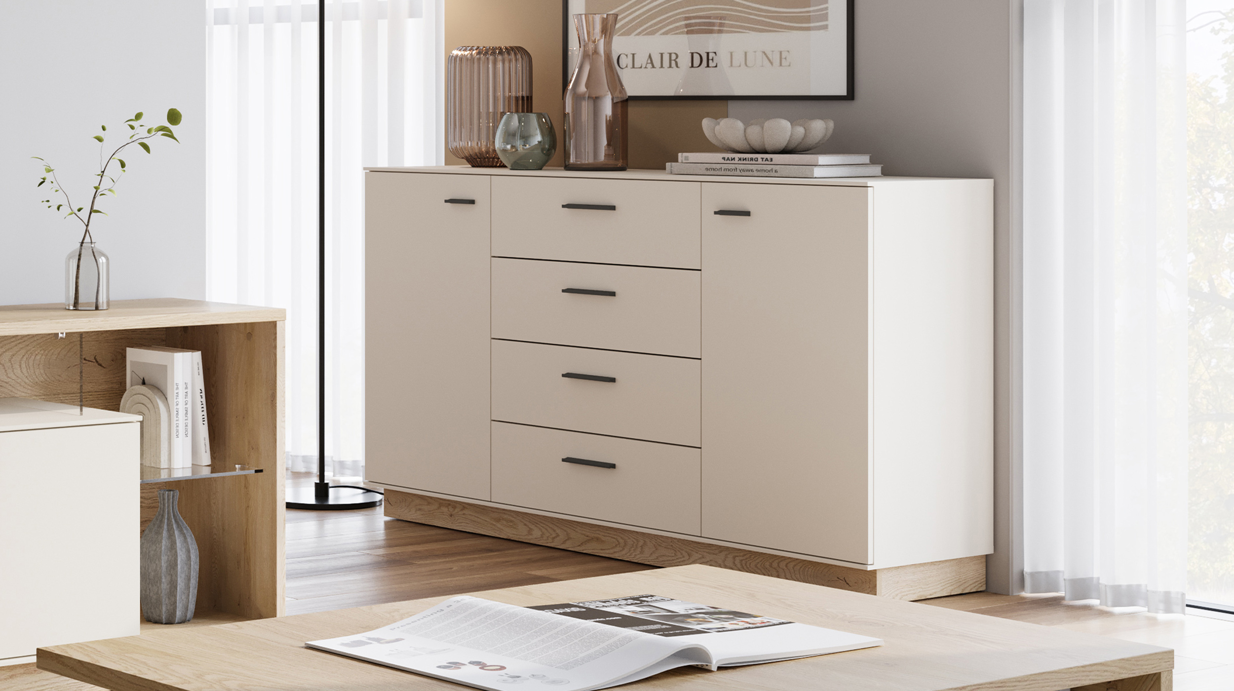 Sideboard mit 4 Schubladen beige - Eiche 155 cm - MEOLO