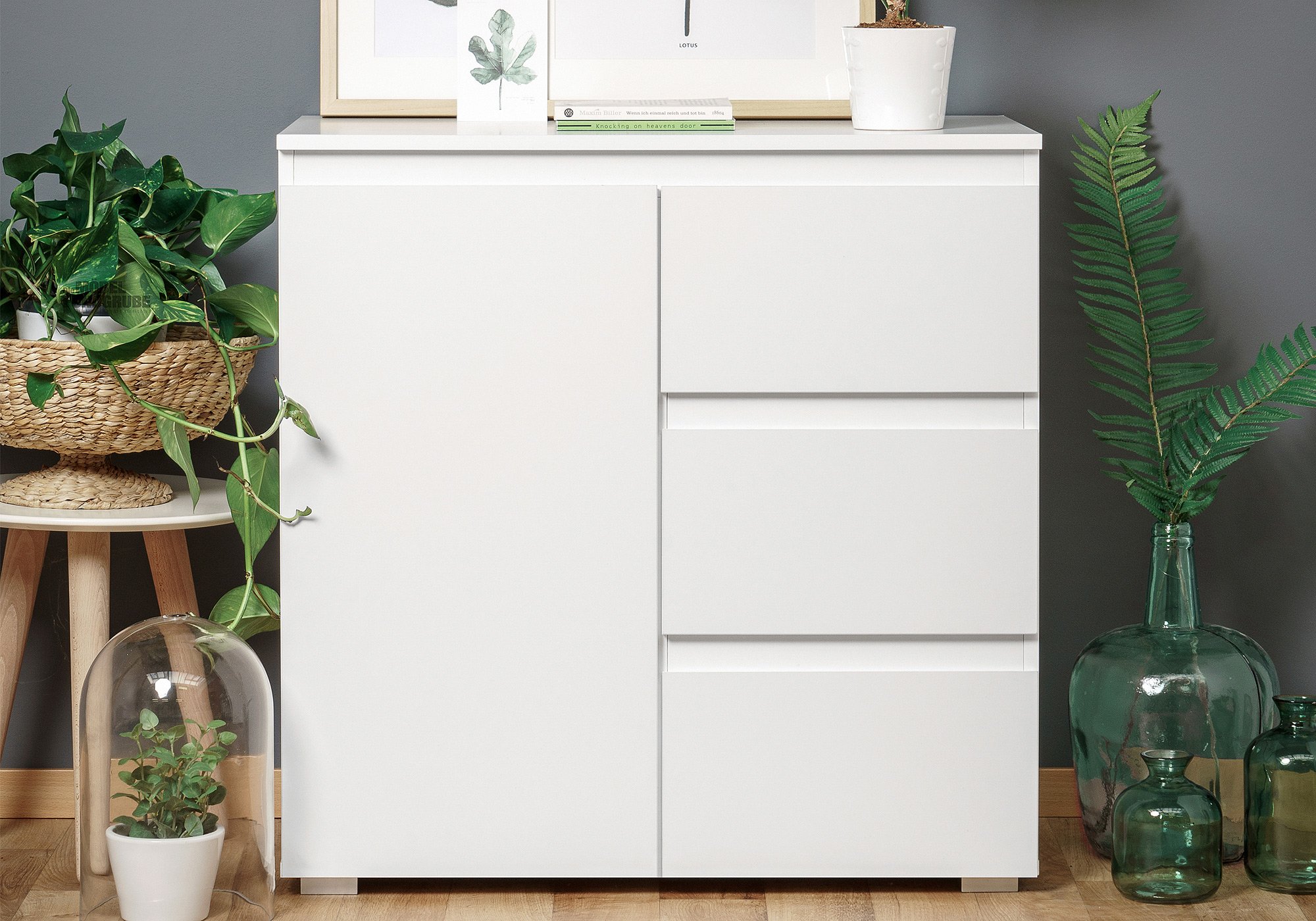 Kommode mit 1 Tür und 3 Schubladen weiß matt 80 cm - IMAGE