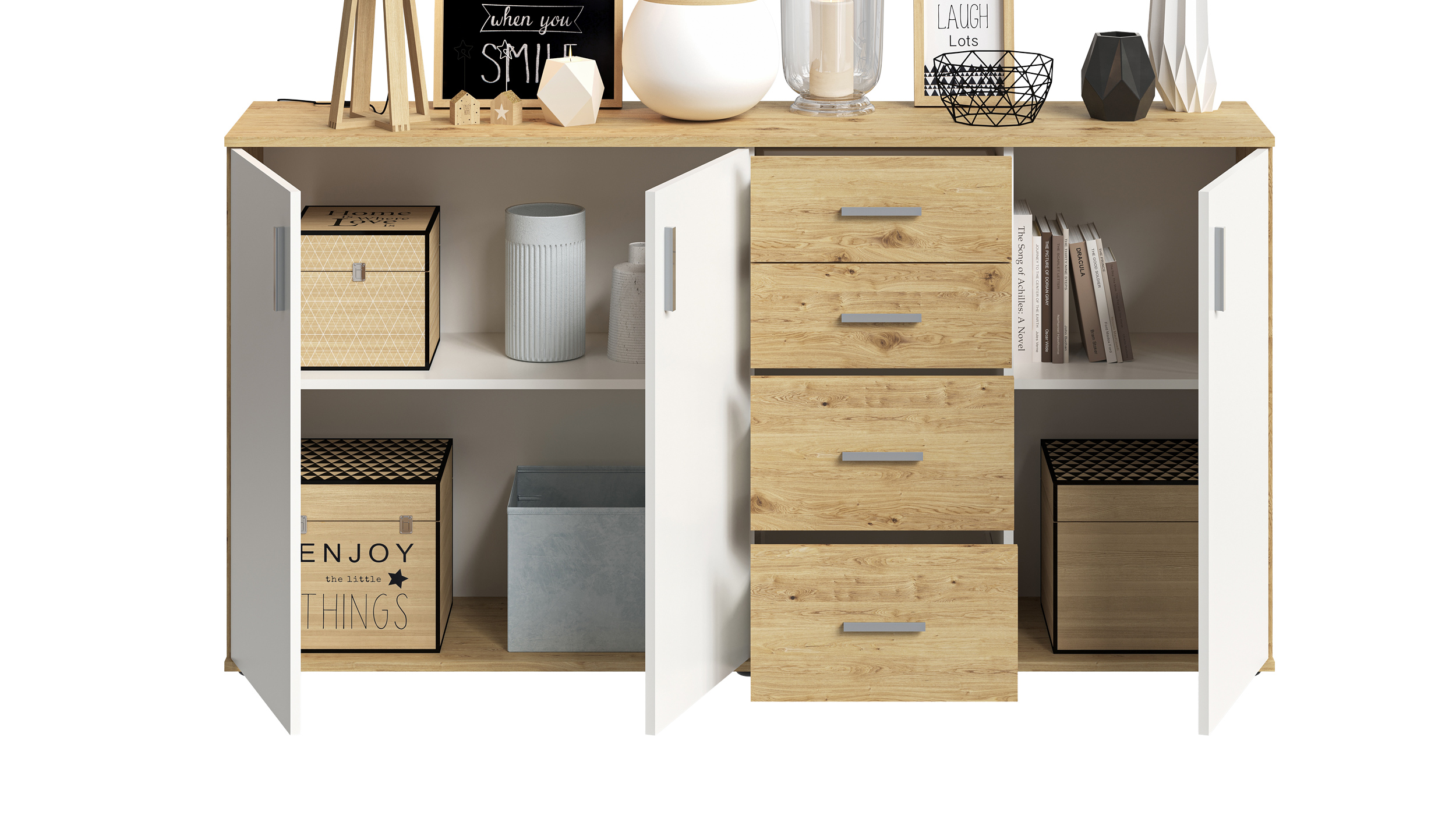 Kommode mit Schubladen weiß Artisan Eiche 160 cm - ALBATA
