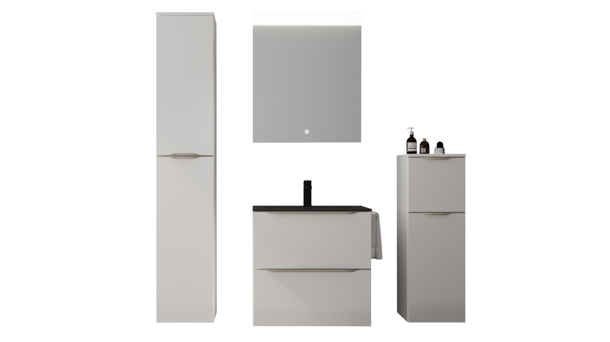 Badmöbel-Set weiß Glanz - 4-Teile - Waschtisch 60 cm - FRANA