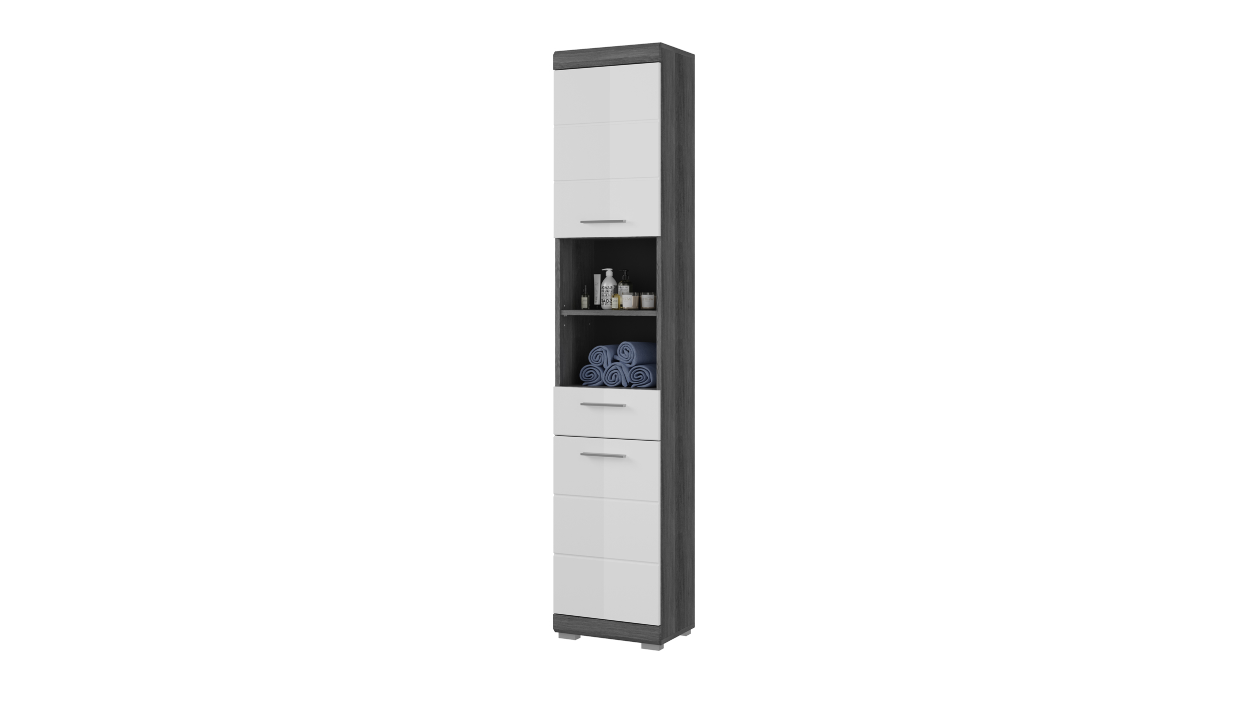 Bad Hochschrank weiß hochglanz - grau 2 Türen Breite 37 cm - SCOUT