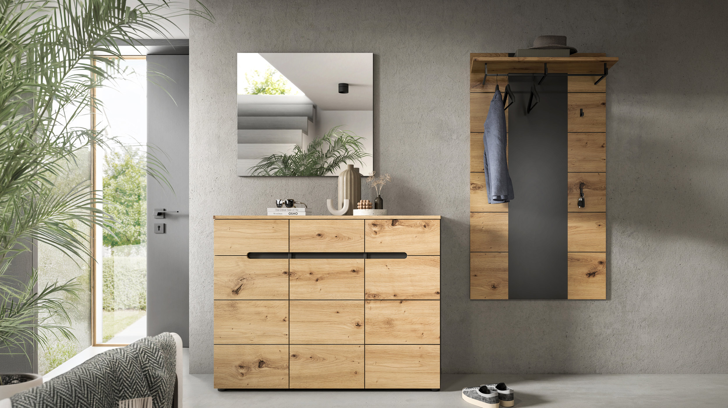 Wandgarderobe Paneel anthrazit Artisan Eiche 80 cm - CANU