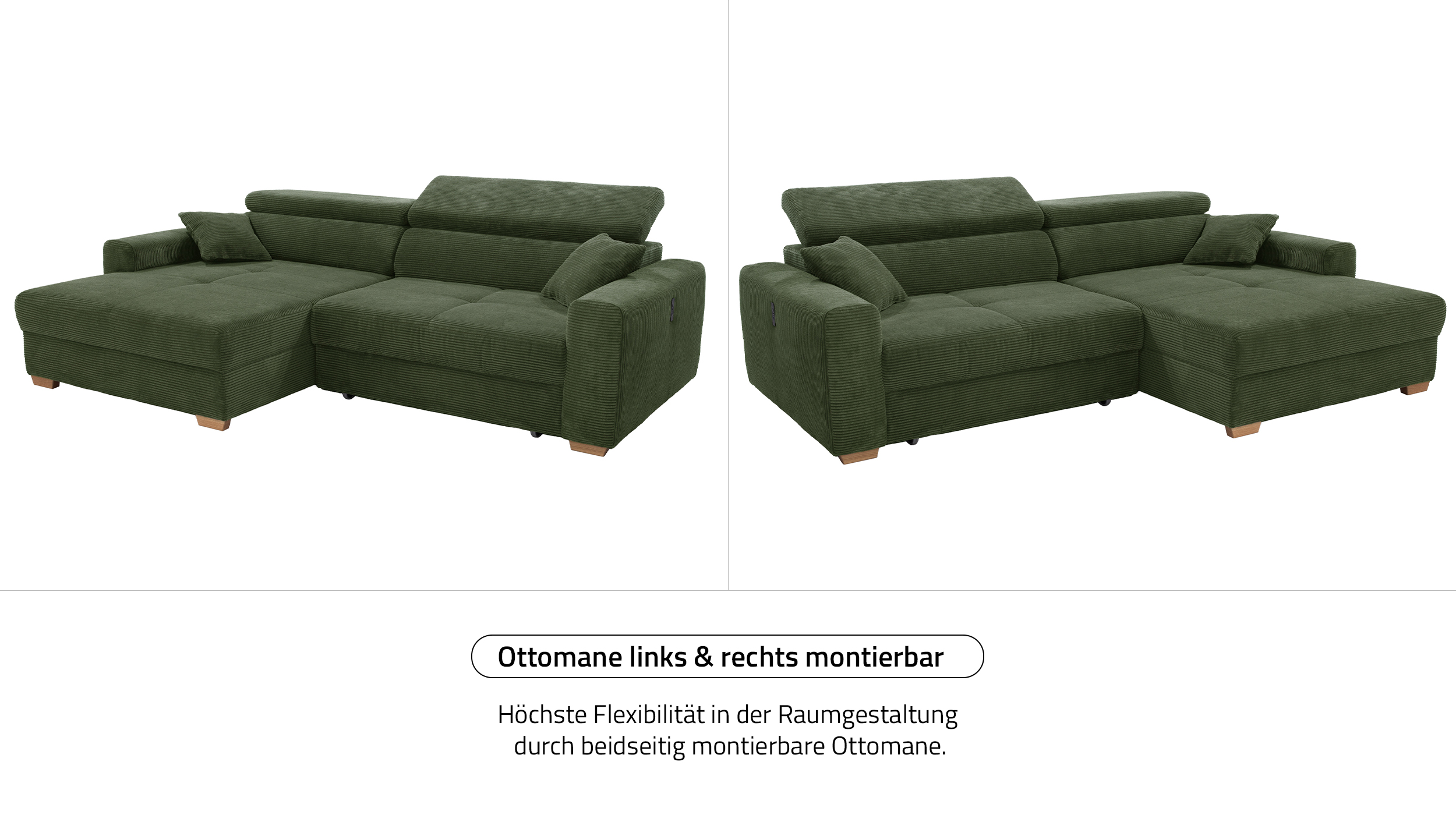 Ecksofa Cord elektrisch ausfahrbar grün 277 cm - SLIDER
