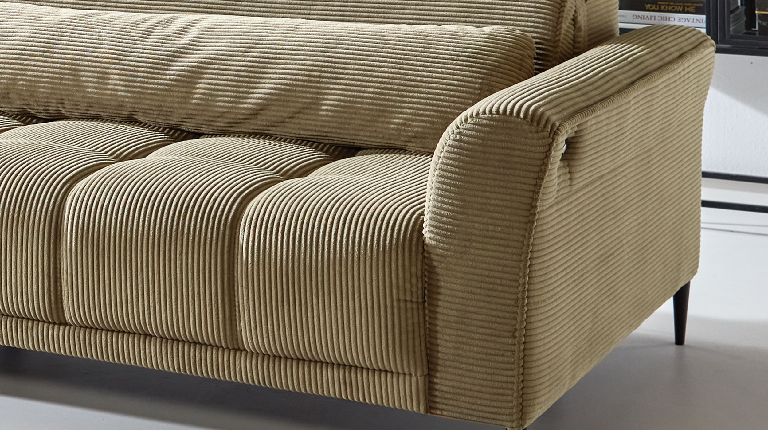 Big Sofa Cord grün ausziehbar - Sitztiefenverstellung - 280 cm - LOGAN