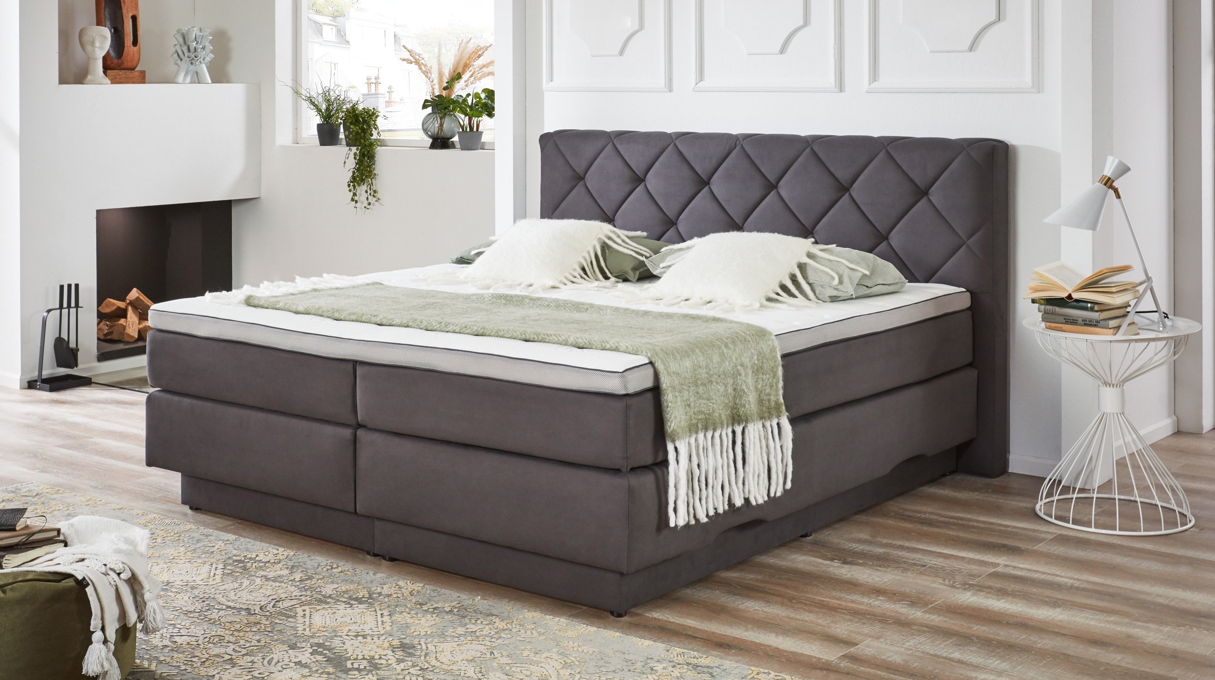 Boxspringbett 180 x 200 cm Stoffbezug anthrazit - AMARILLO