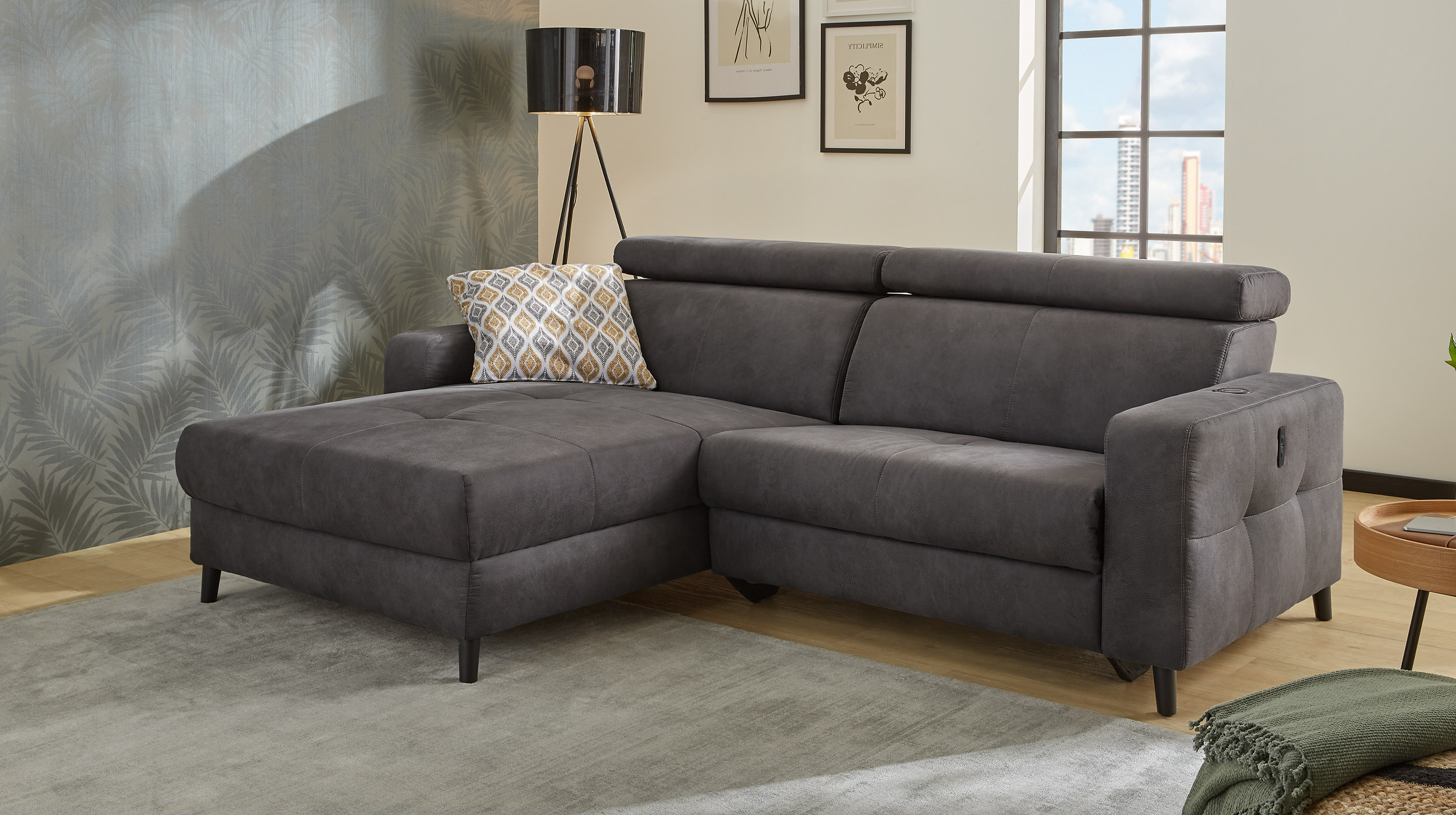 Ecksofa mit Relaxfunktion grau 249 x 109 cm - DOPPIO