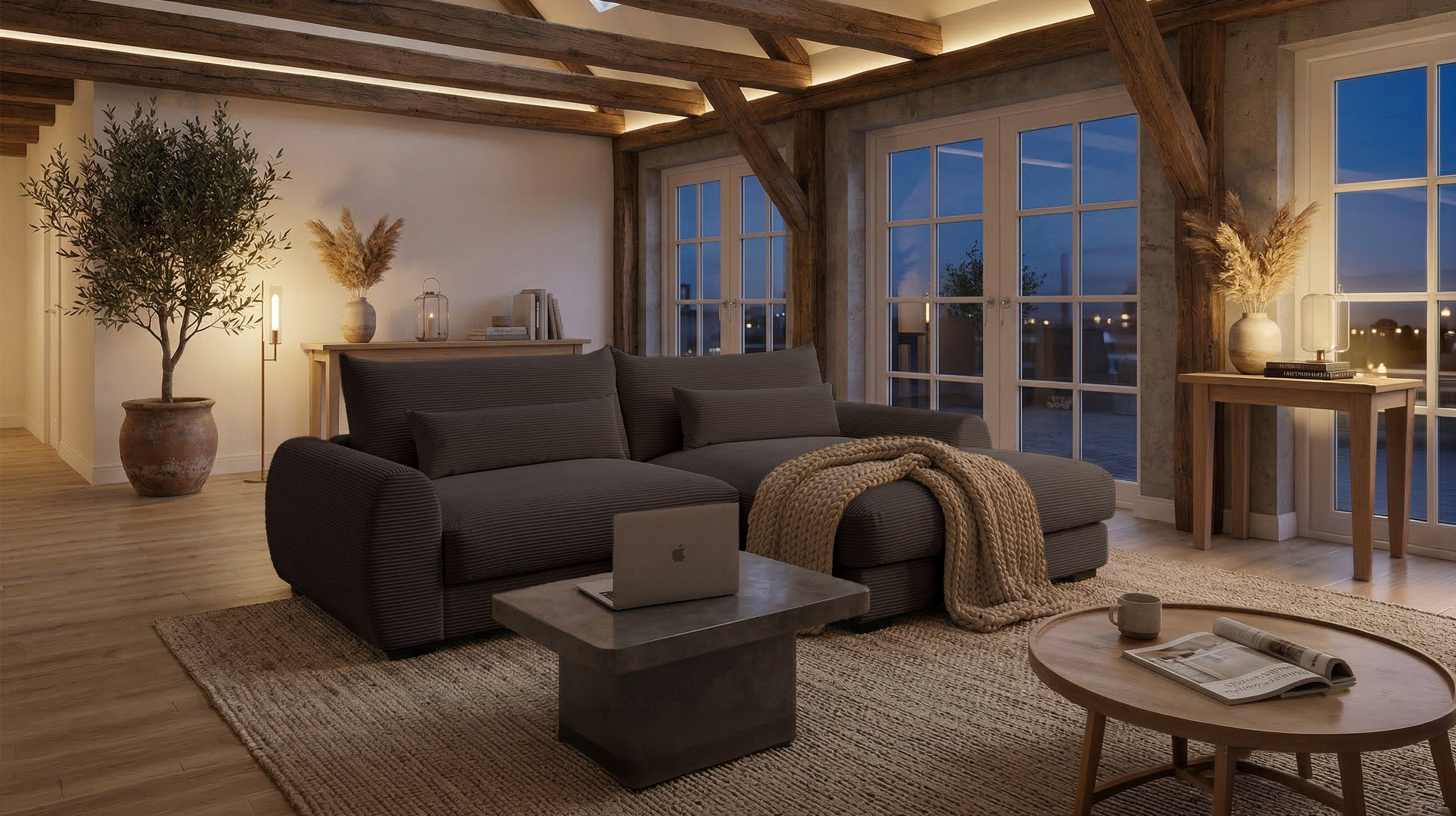Ecksofa grau Cord 265 x 180 cm OT rechts - MARK
