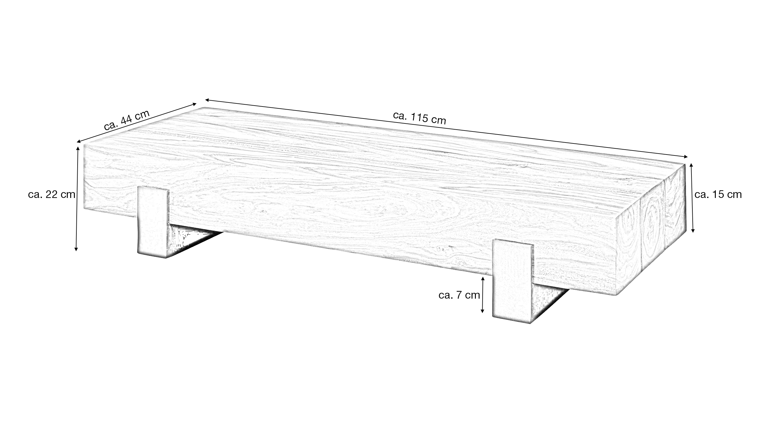 Couchtisch aus massivem Sheesham-Holz gebeizt 115 x 44 cm - BÖRGE