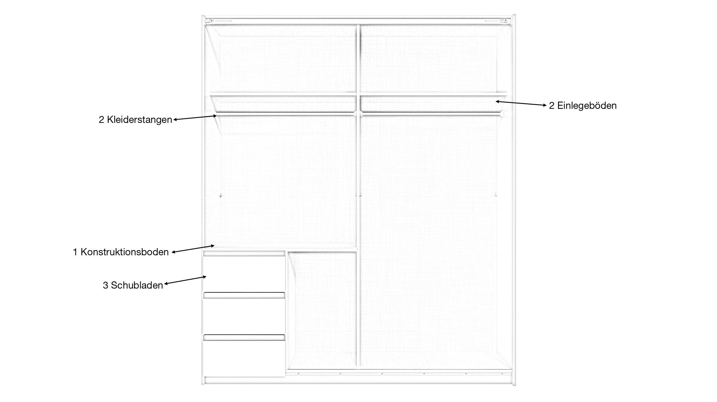 Schwebetürenschrank grau mit Spiegel 168 cm 2-türig - STADE