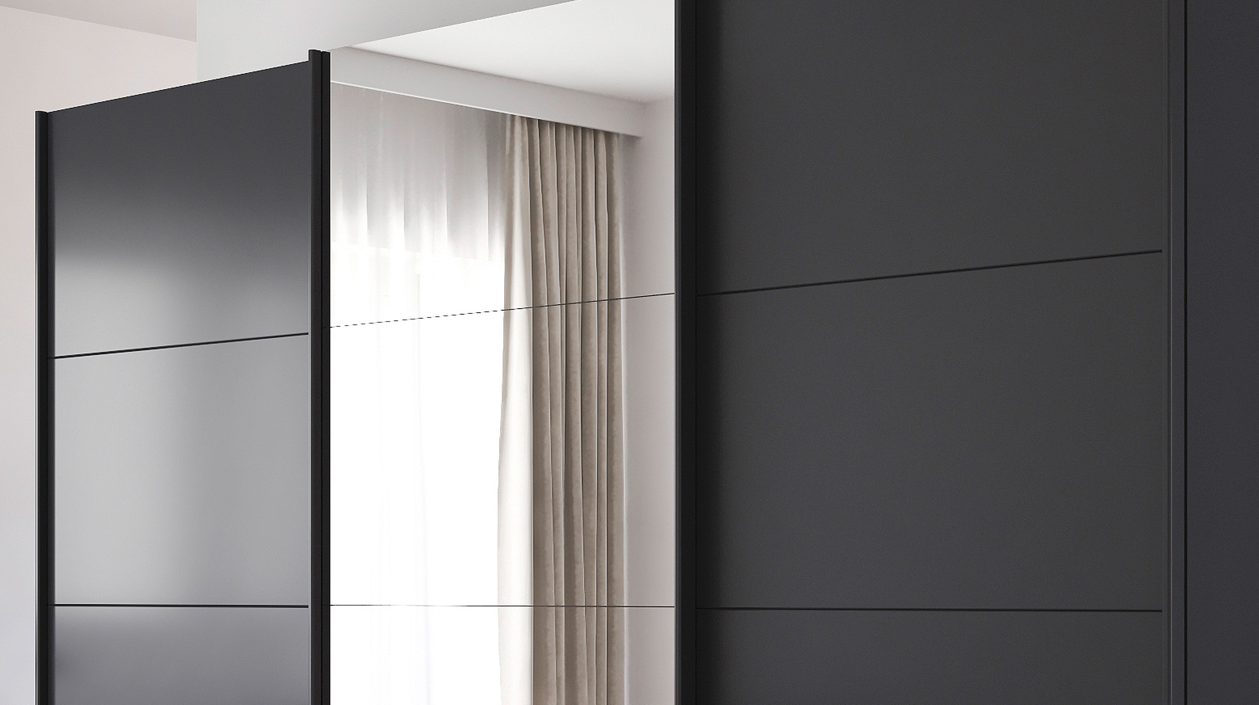 Schwebetürenschrank grau mit Spiegel - 271 cm - rauch - ELARA