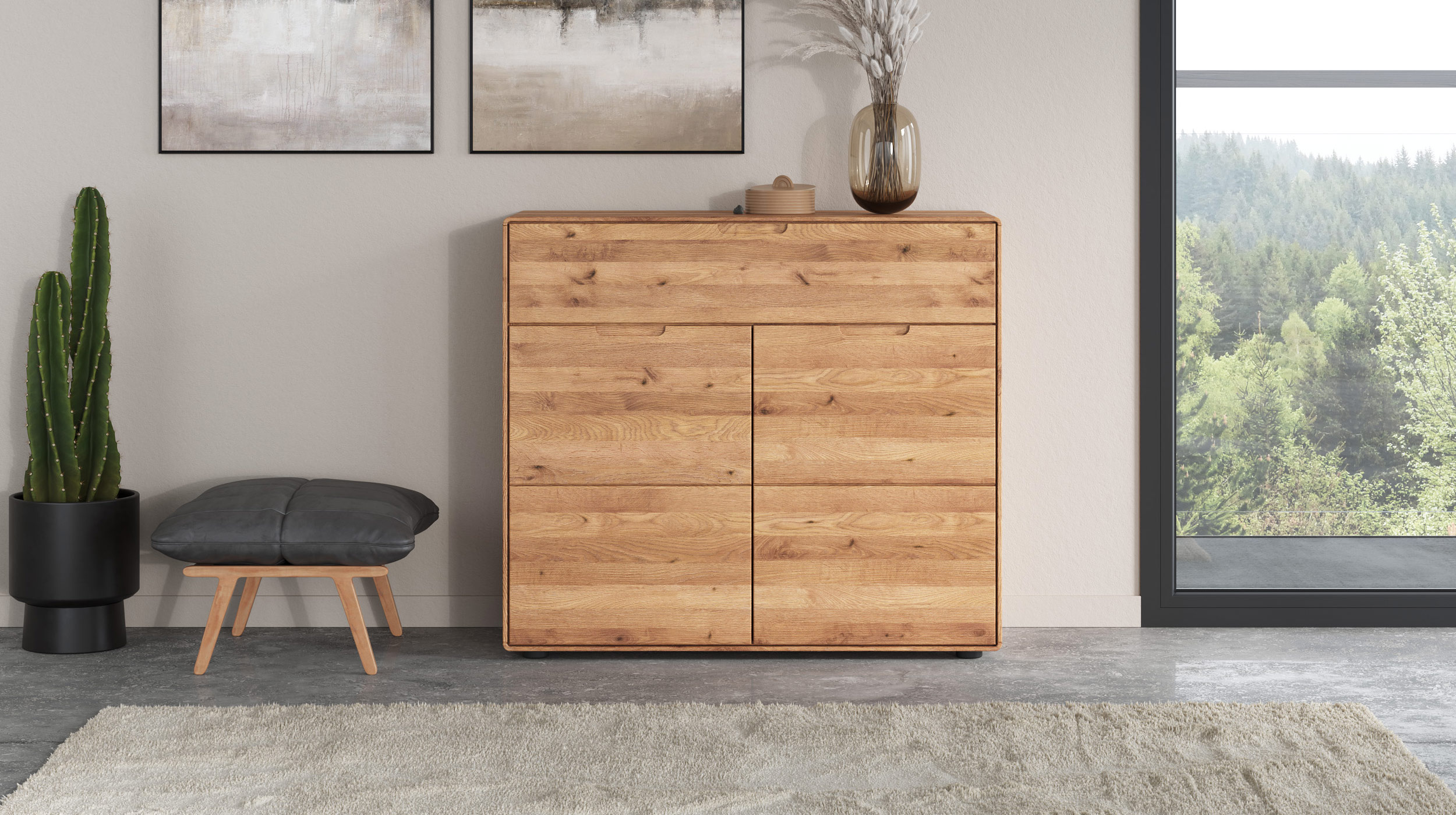 Kommode mit Schublade Wildeiche massiv 100 x 40 cm - LUCAS