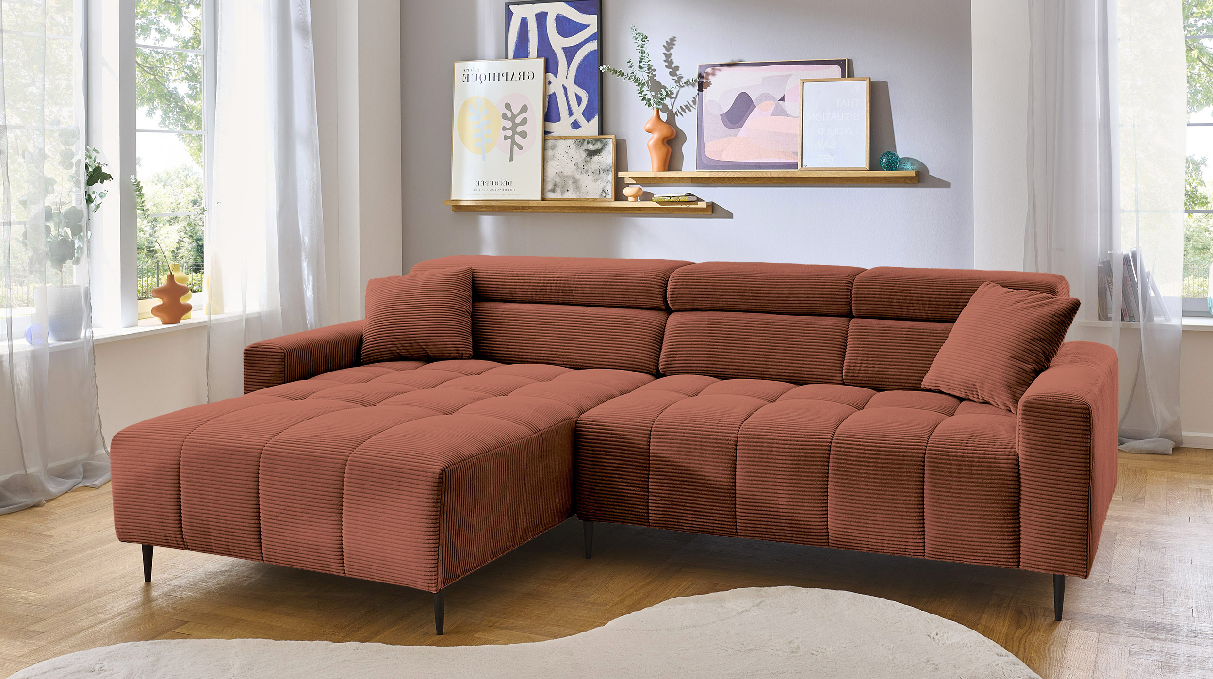 Ecksofa Cord rost ausziehbar - Sitztiefenverstellung 256 cm - OT links - SIMPLE