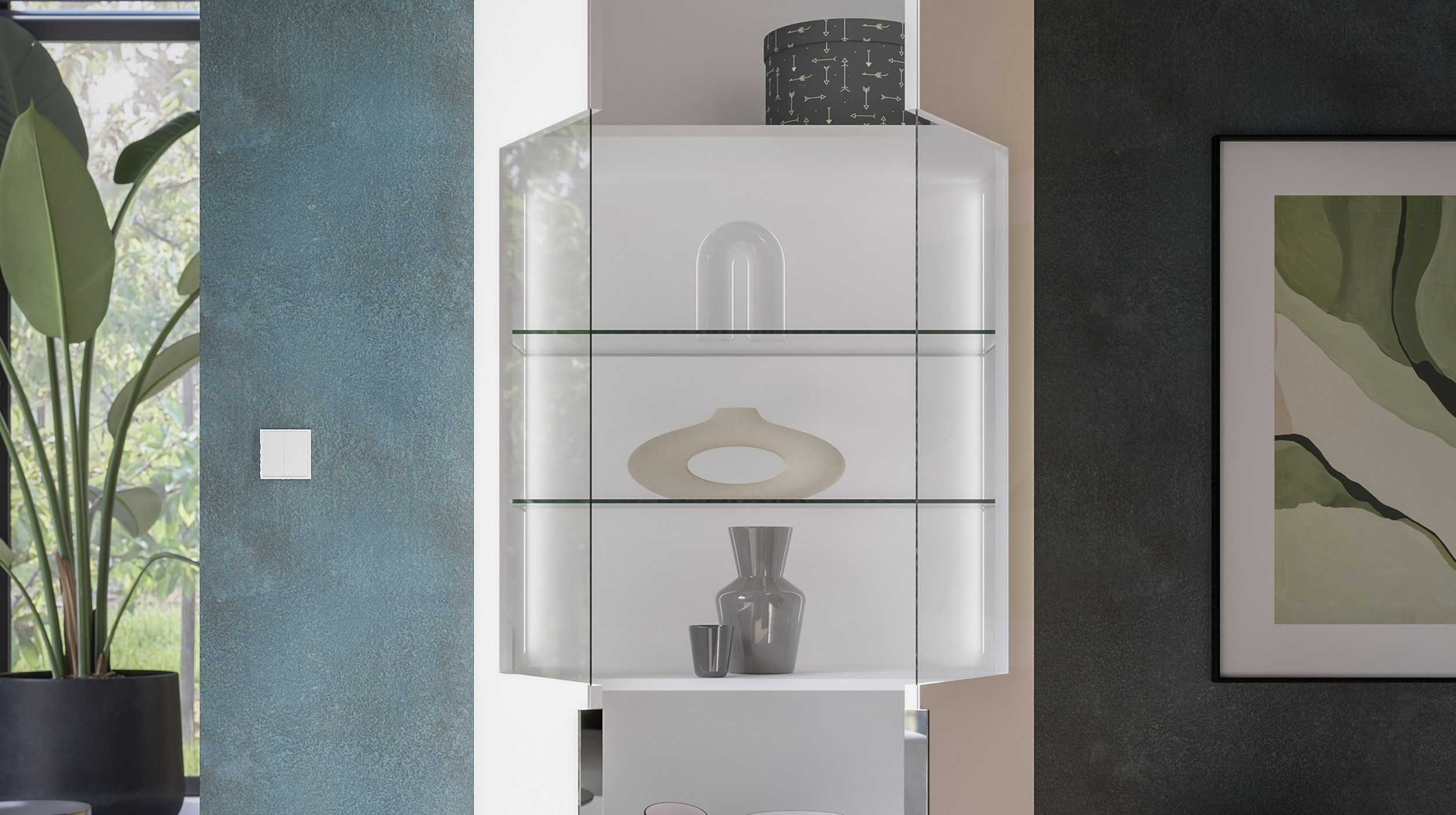 Vitrine mit Beleuchtung weiß - Glasfront - Breite 75 cm - SANTORIN