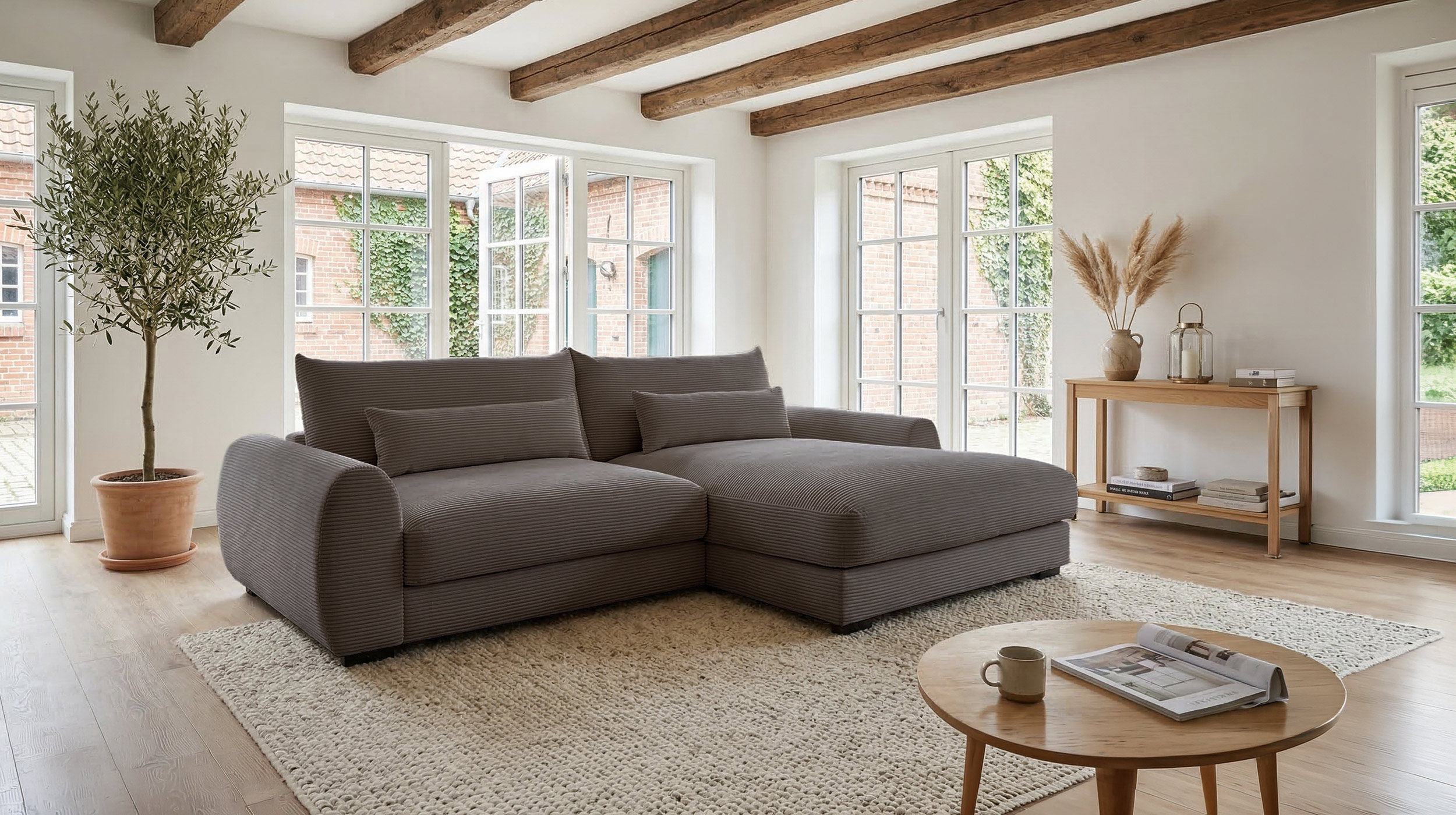 Ecksofa grau Cord 265 x 180 cm OT rechts - MARK