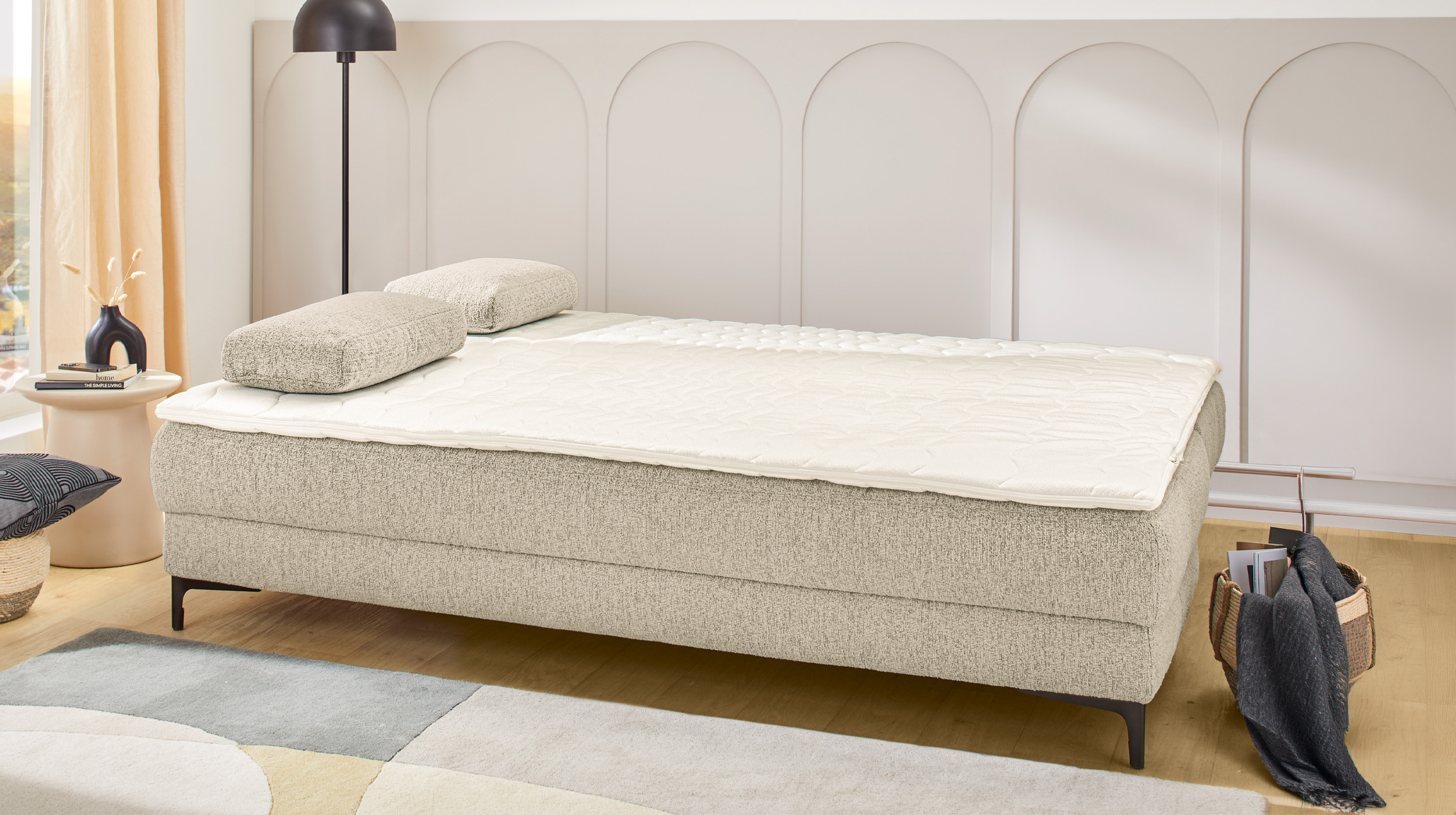Schlafsofa Bettkasten Dauerschläfer beige Federkern 205 cm - FELIX