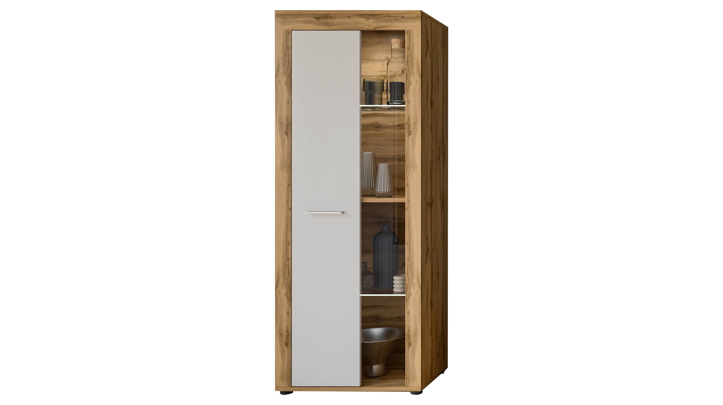 Vitrine mit Glastür weiß Wotan Eiche Breite 60 cm - JAM