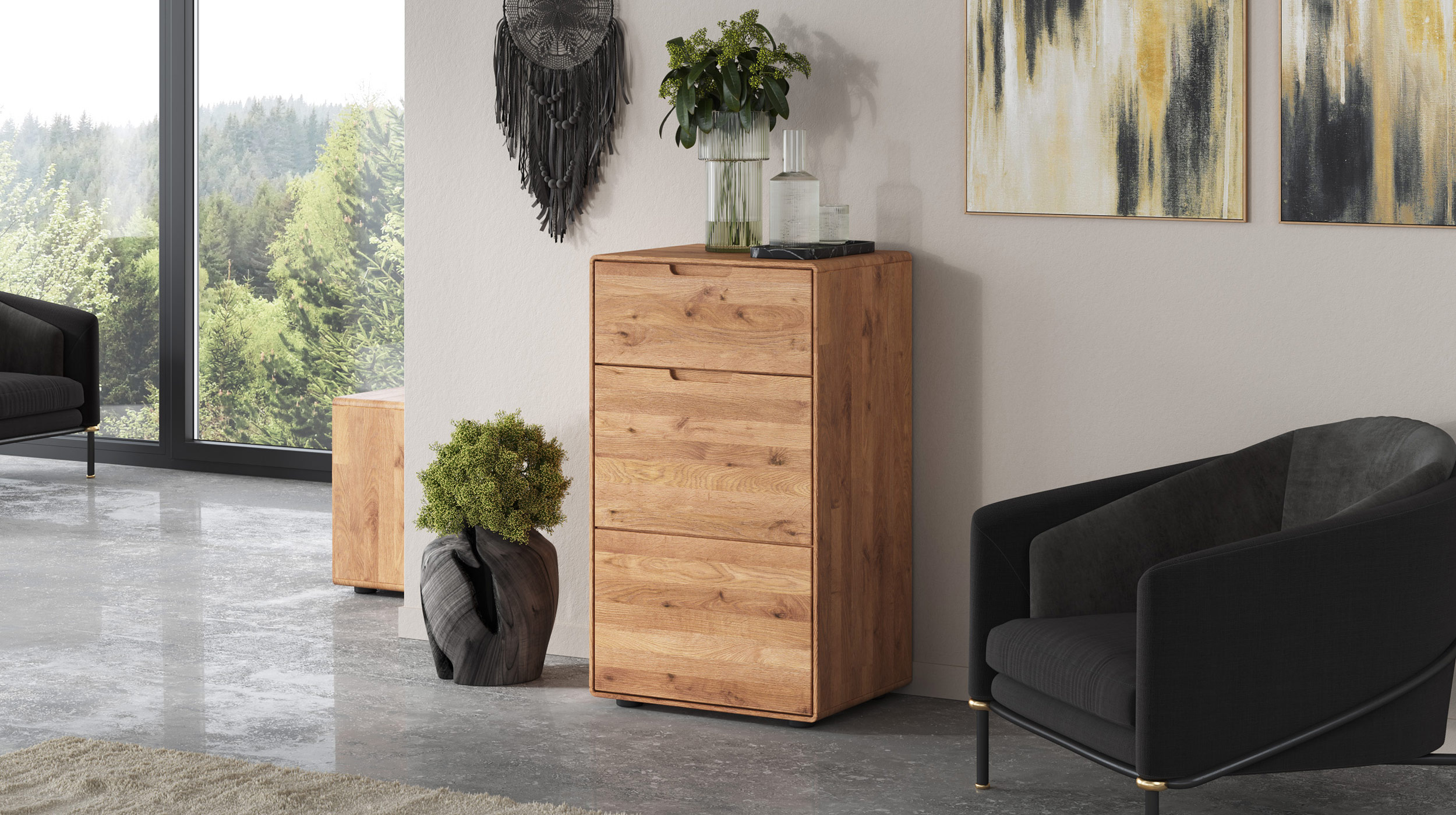 Kommode mit Schublade Wildeiche massiv 51 x 40 cm - LUCAS