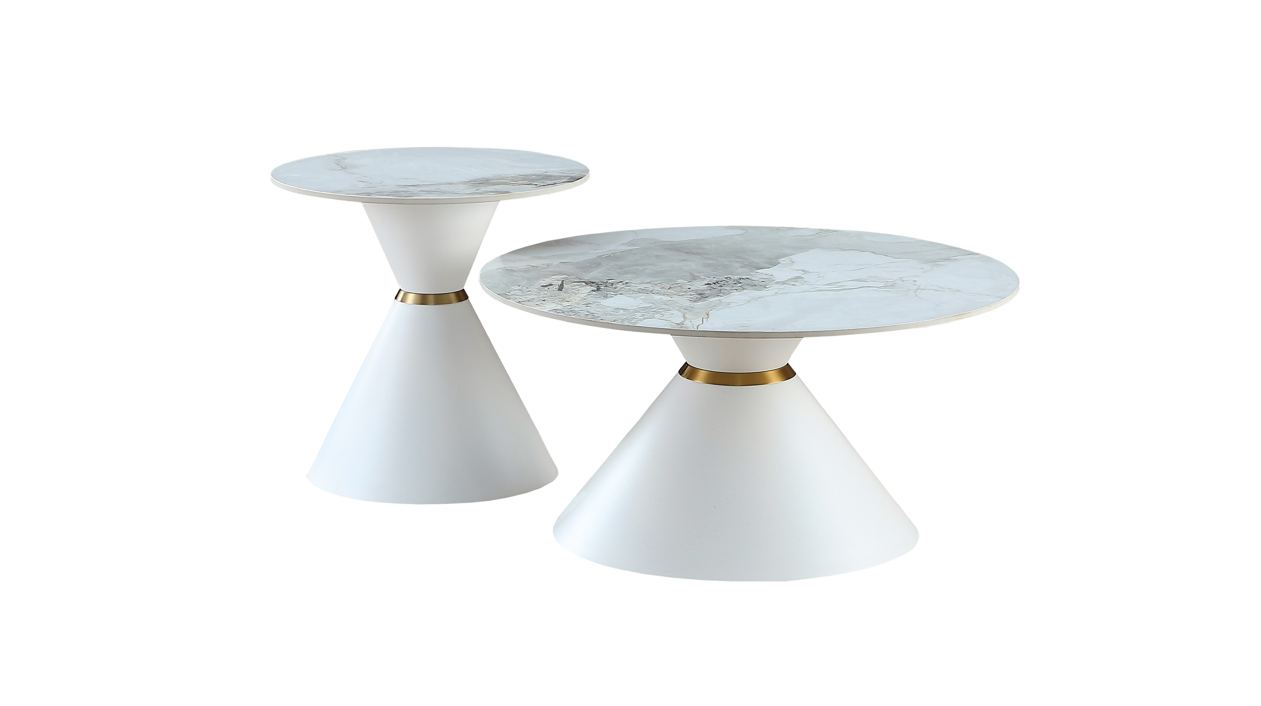 Couchtisch 2er-Set Marmoroptik weiß hochglanz - 80 cm - 60 cm - BASILA