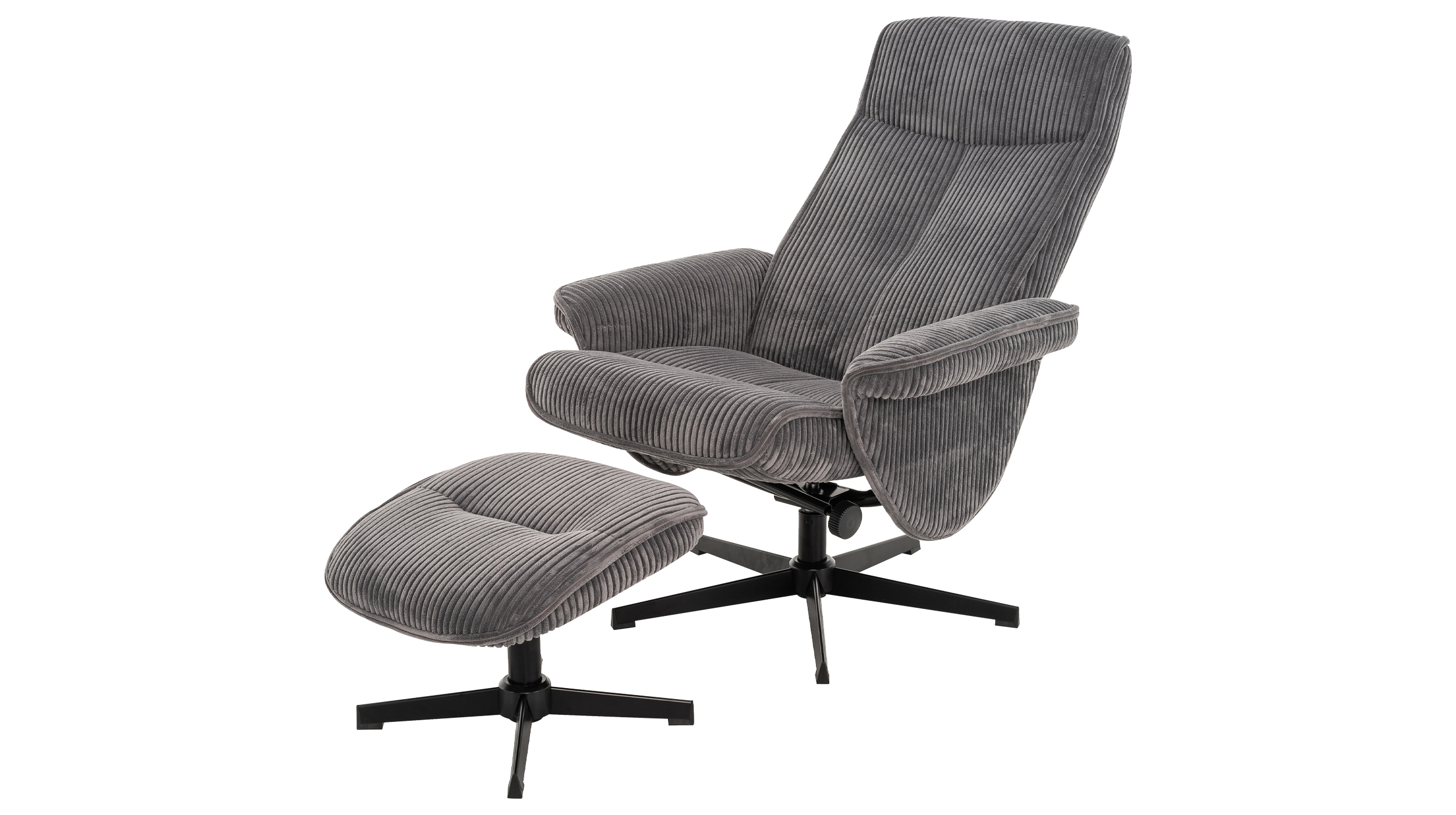Relaxsessel Cord mit Hocker grau - drehbar - CALMO