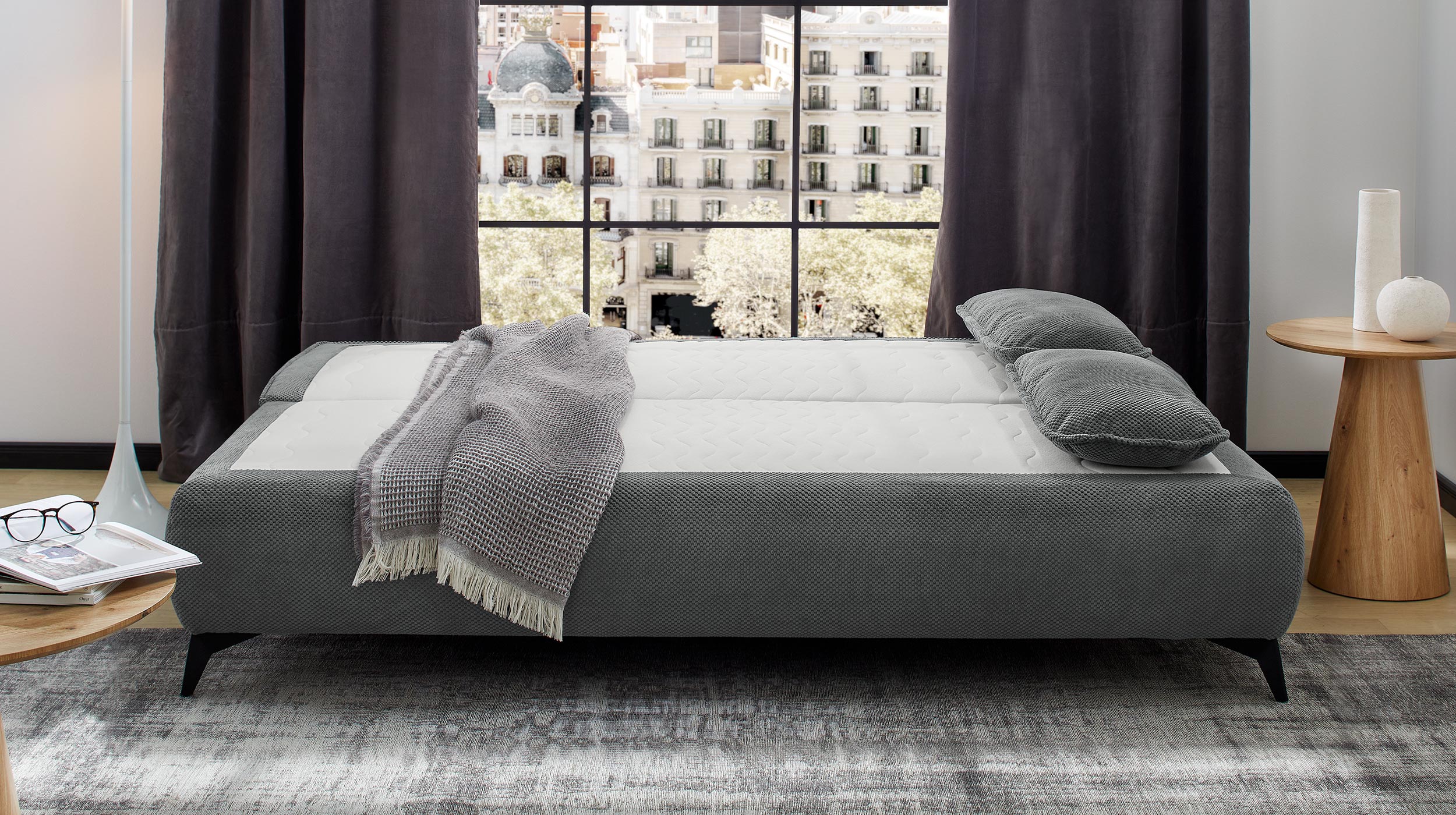 Schlafsofa Cord Bettkasten grau Dauerschläfer 205 cm - DREAMER