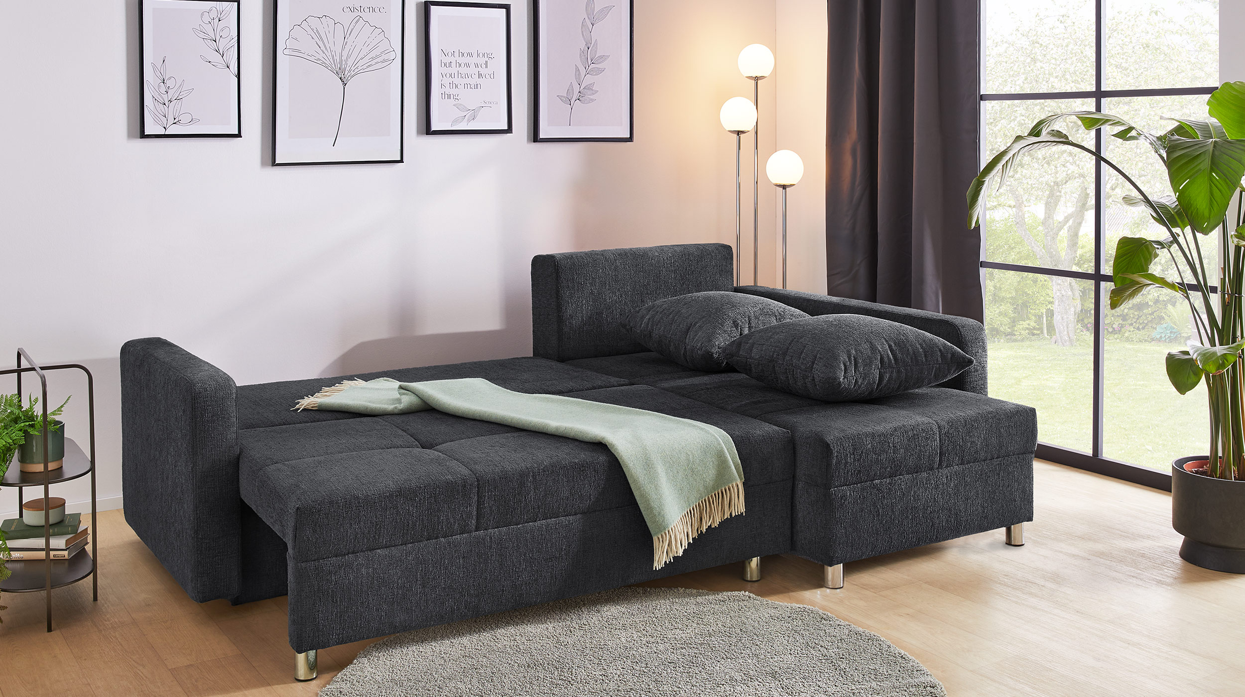 Ecksofa mit Schlaffunktion anthrazit 228 cm Bettkasten - KAPPELN