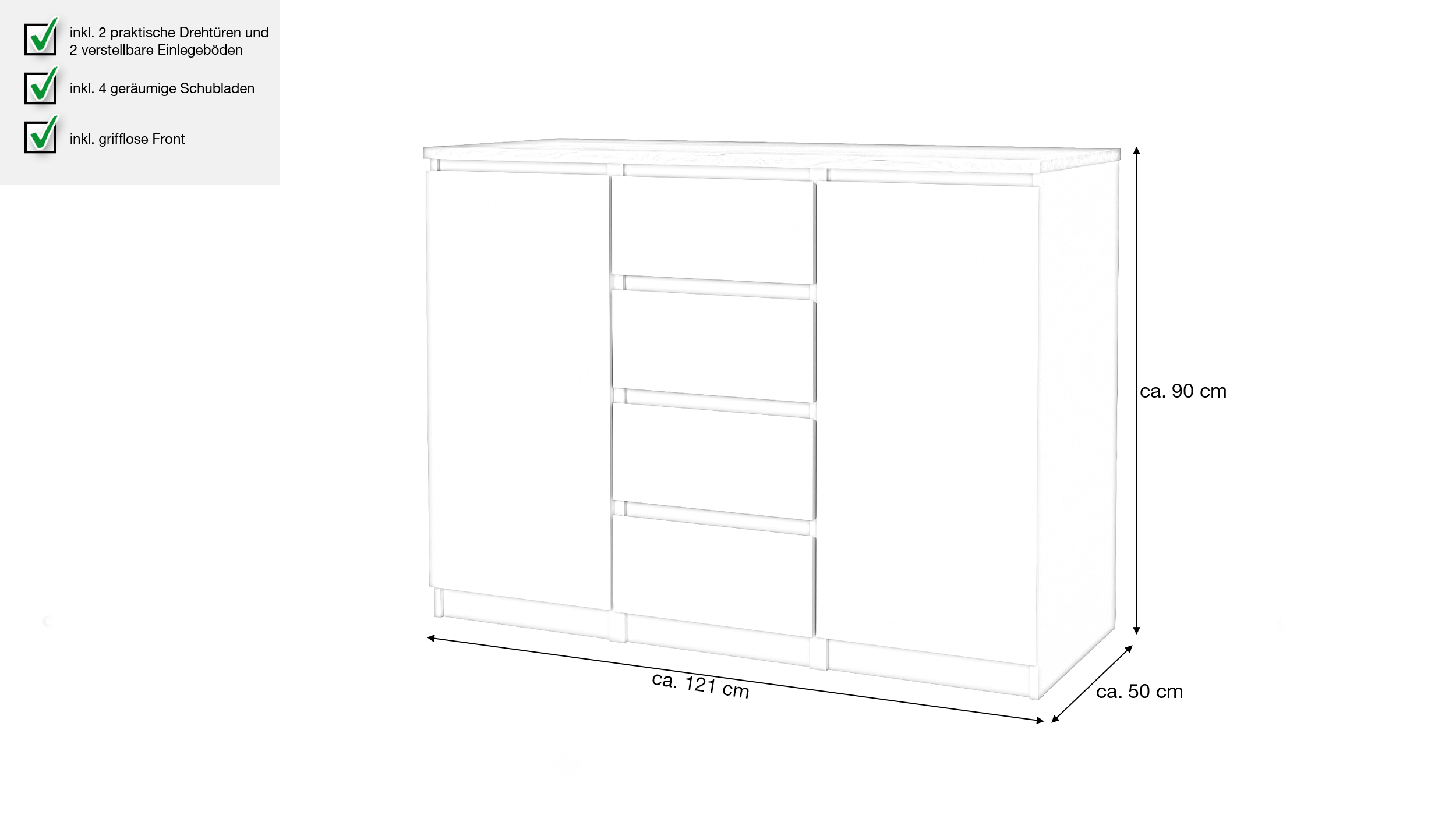 Sideboard mit 4 Schubladen beige - Jackson Hickory 121 cm - NAIA