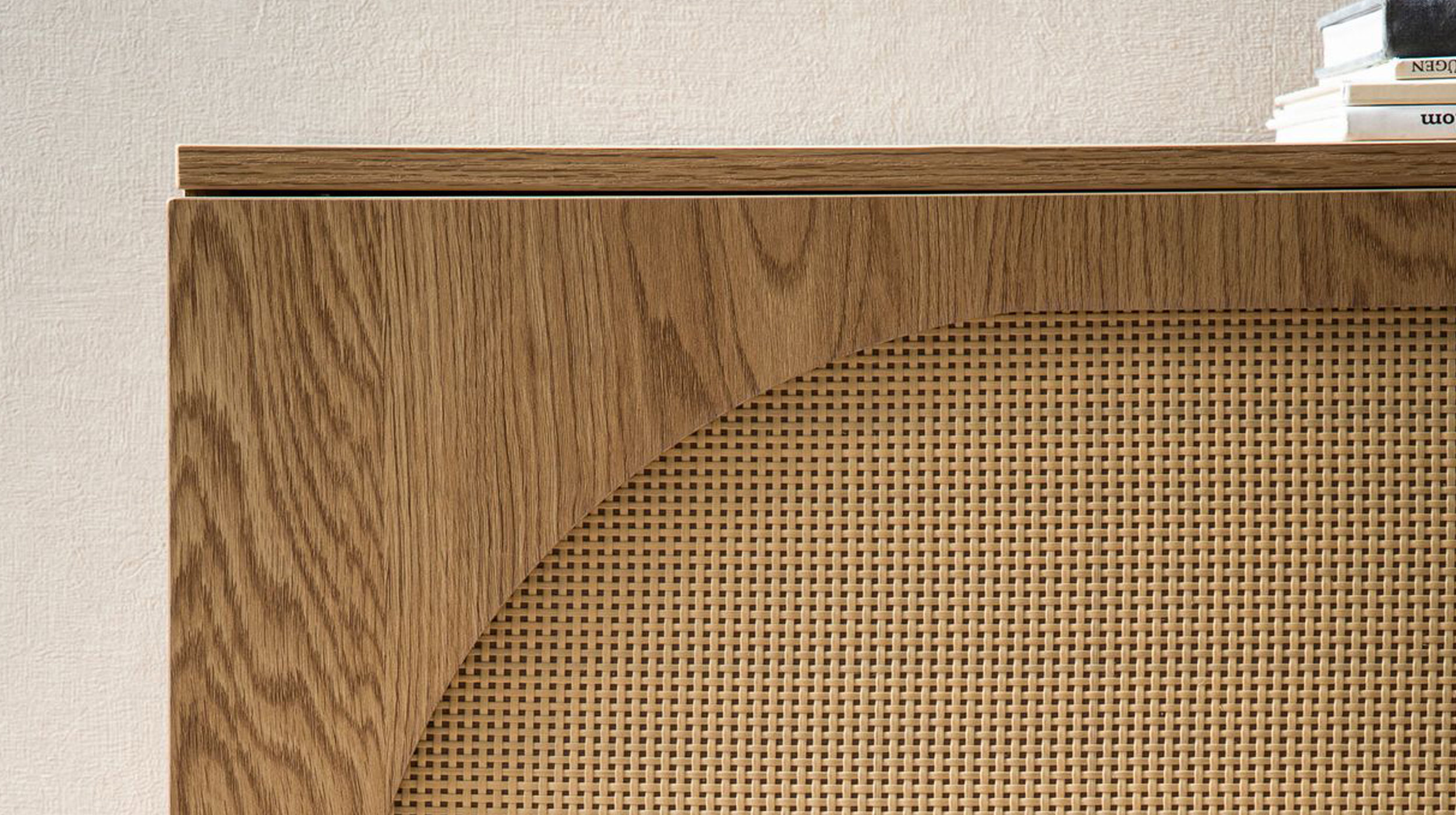 Sideboard mit 3 Schubladen Eiche Holzdekor - Polyrattan 140 cm - RATVAN