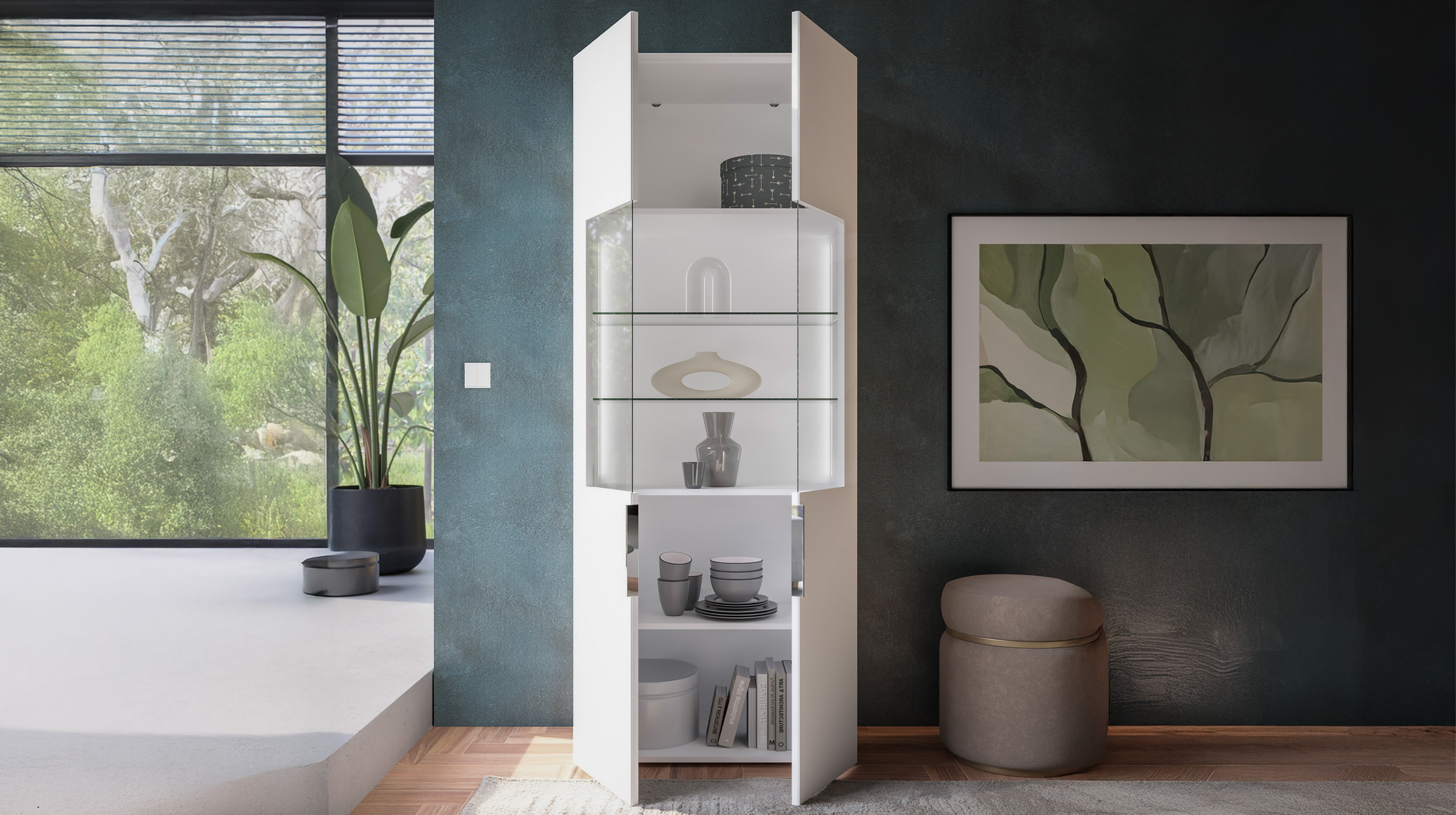 Vitrine mit Beleuchtung weiß - Glasfront - Breite 75 cm - SANTORIN