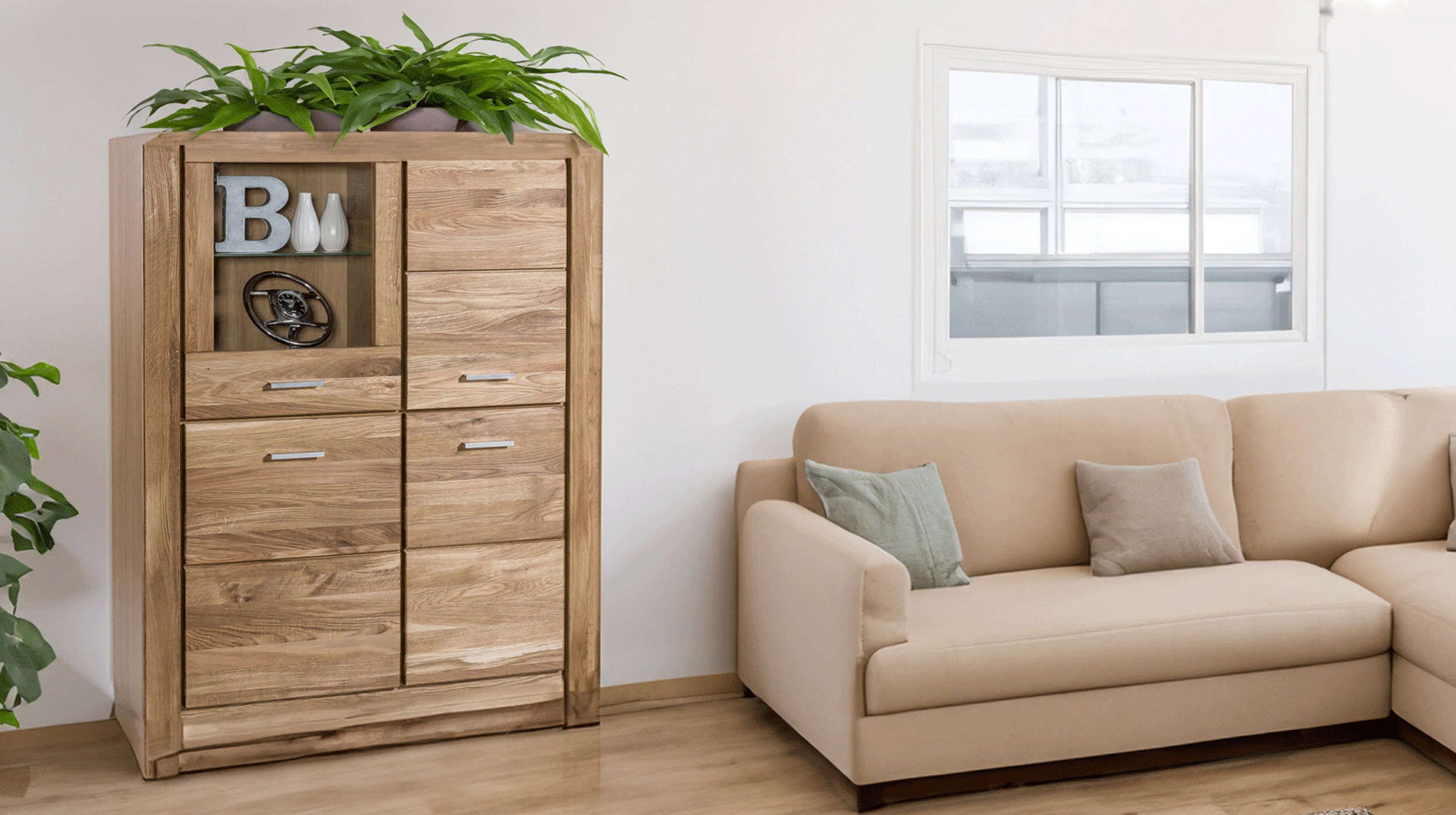 Highboard Wildeiche teilmassiv geölt 108 cm - FREYJA