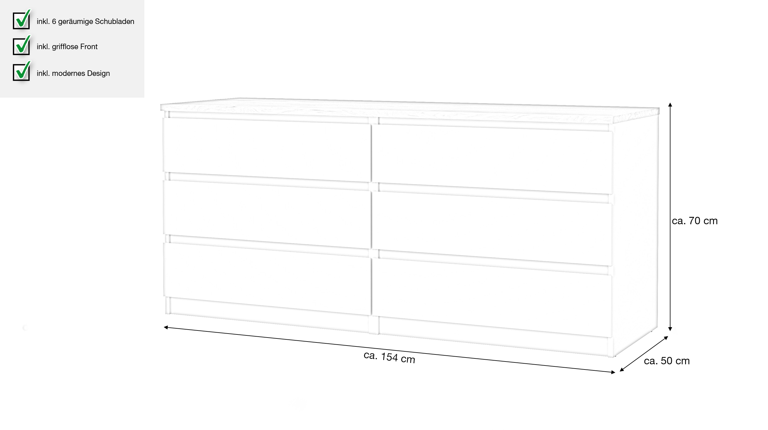 Kommode mit 6 Schubladen beige - Jackson Hickory 154 cm - NAIA
