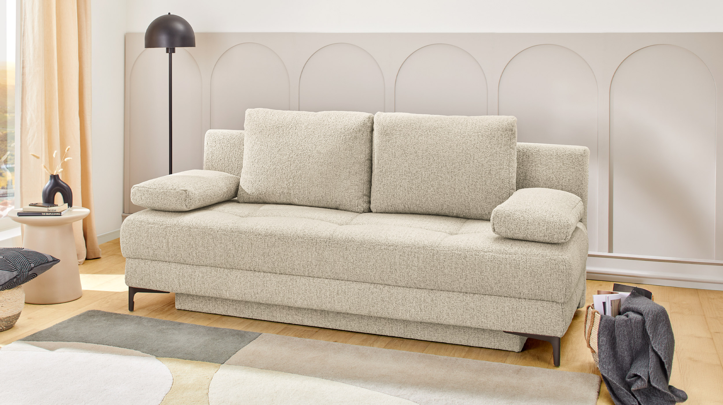 Schlafsofa Bettkasten Dauerschläfer beige Federkern 205 cm - FELIX