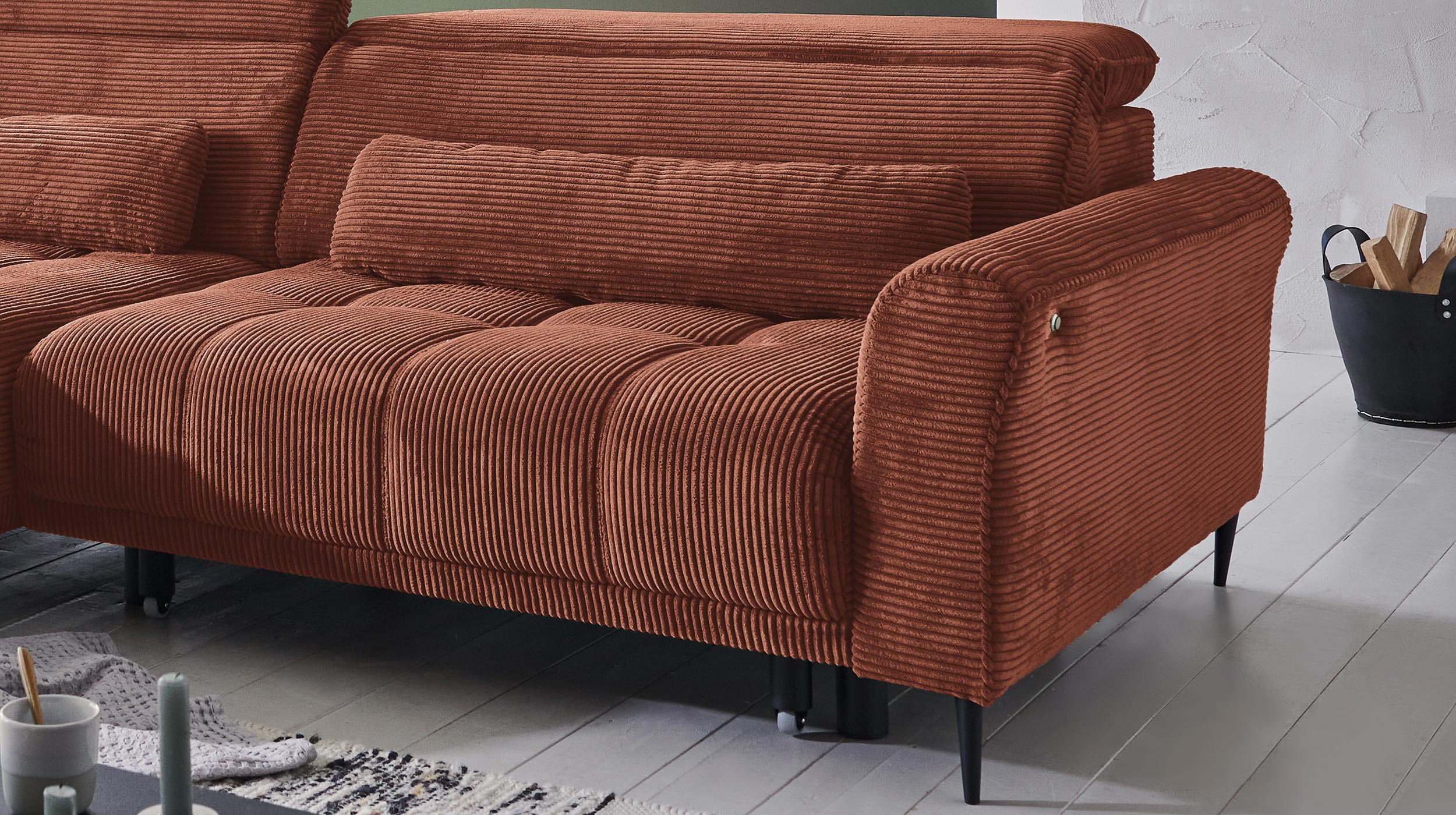Ecksofa Cord rost ausziehbar - Sitztiefenverstellung 277 cm - OT links - LOGAN