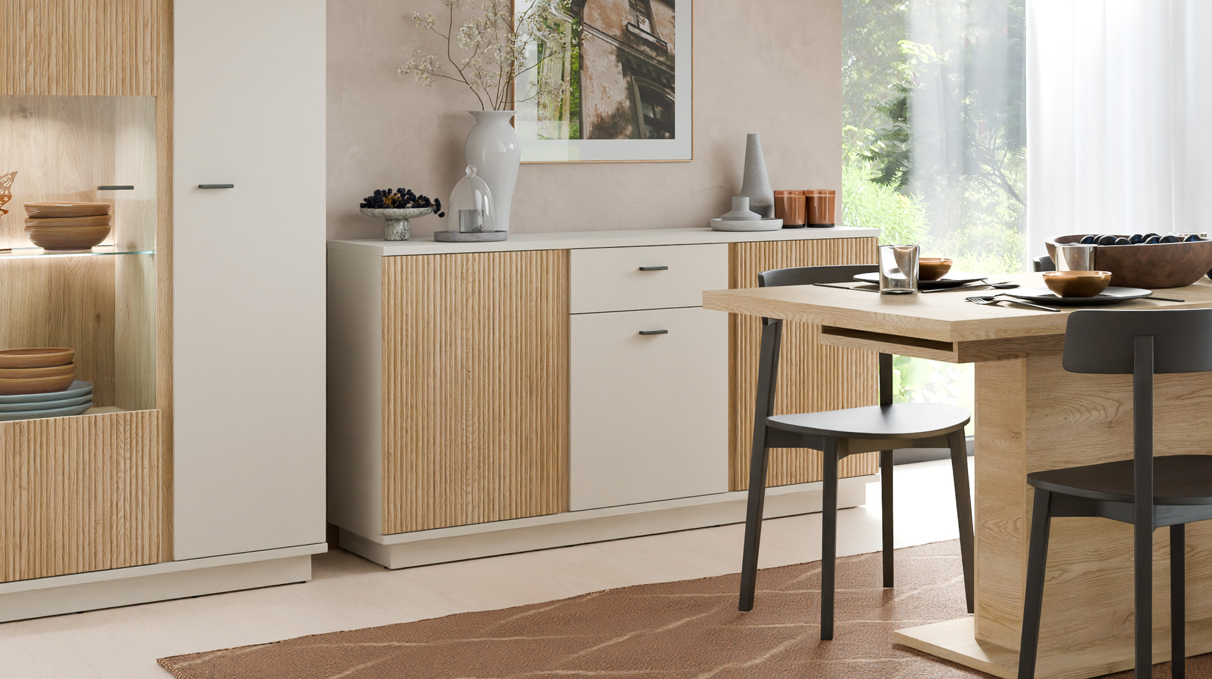 Sideboard mit 1 Schublade beige - Eiche 150 cm - MOSANO