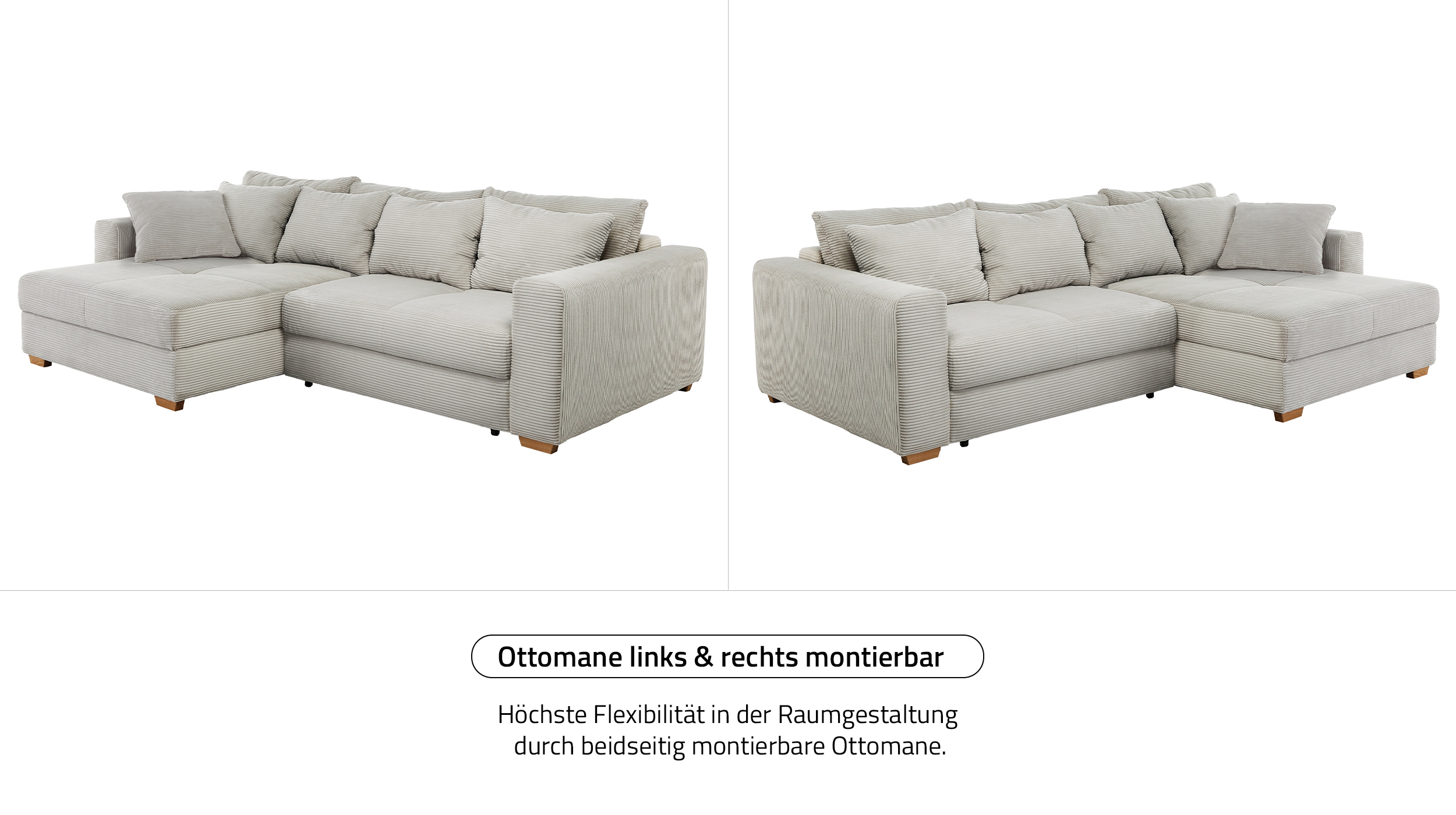 Ecksofa Cord grau-beige Schlaffunktion Bettkasten 288 x 186 cm - KAMPEN